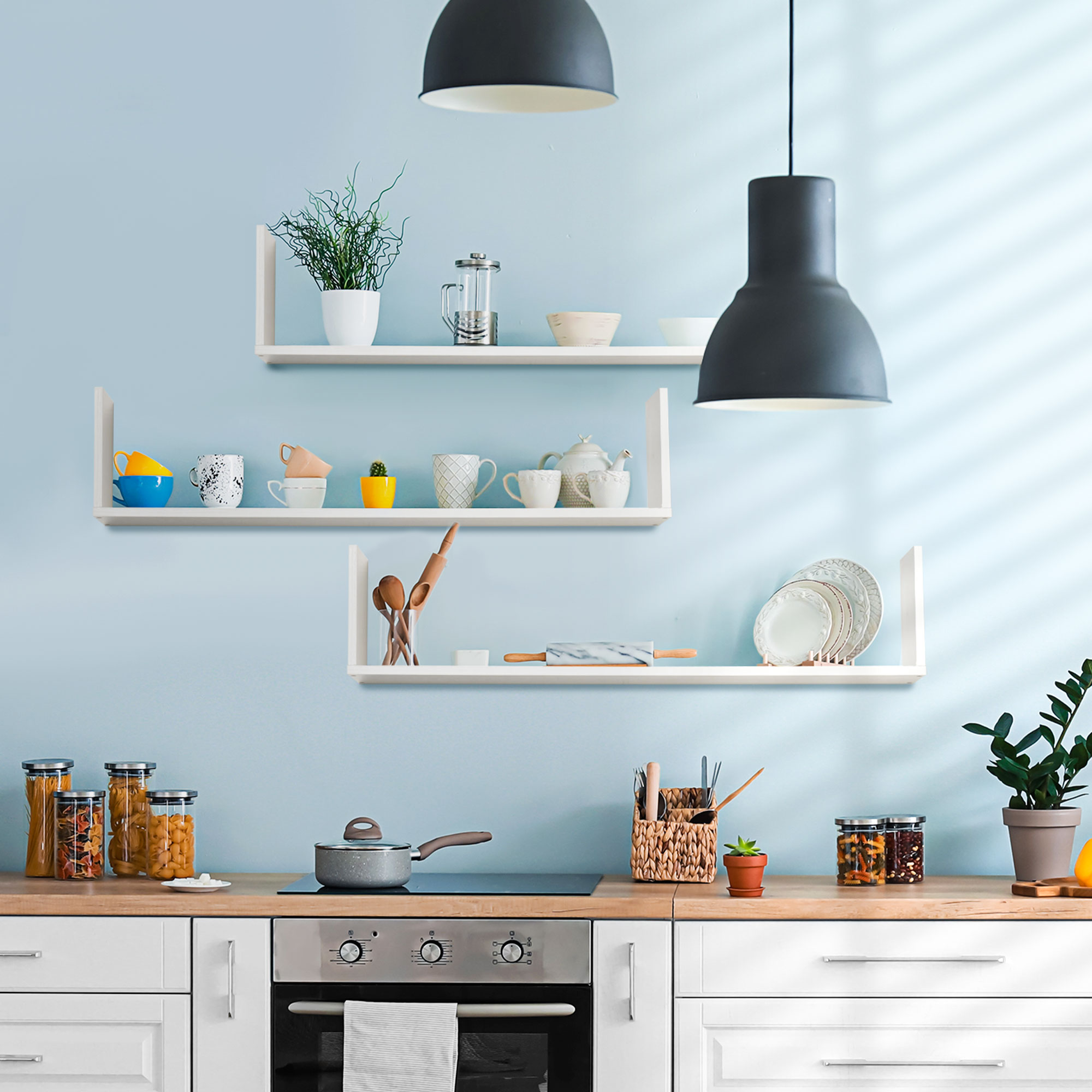Set Of 3 Wooden U-Shaped Floating Shelves Set,80cm Wall Mounted Hanging — image 3