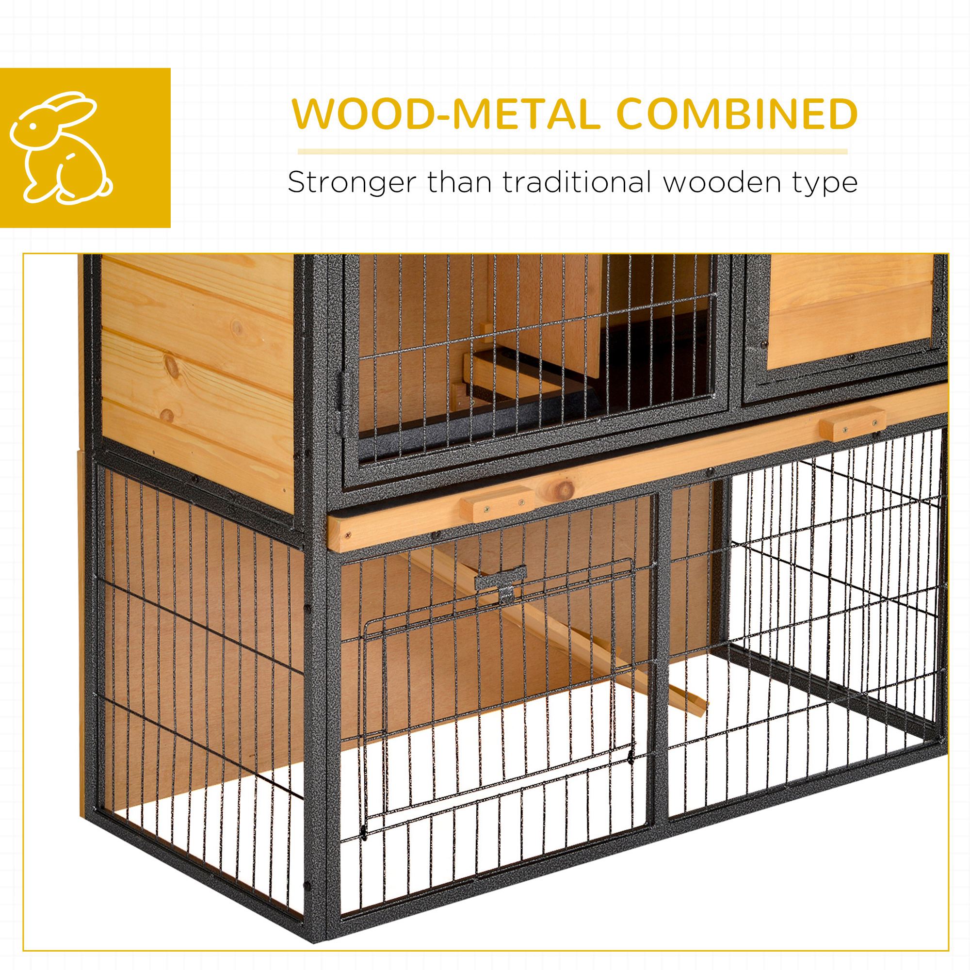 Guinea Pig Hutch Rabbit Wood-metal Elevated Pet House Bunny Cage With No-Leak — image 5