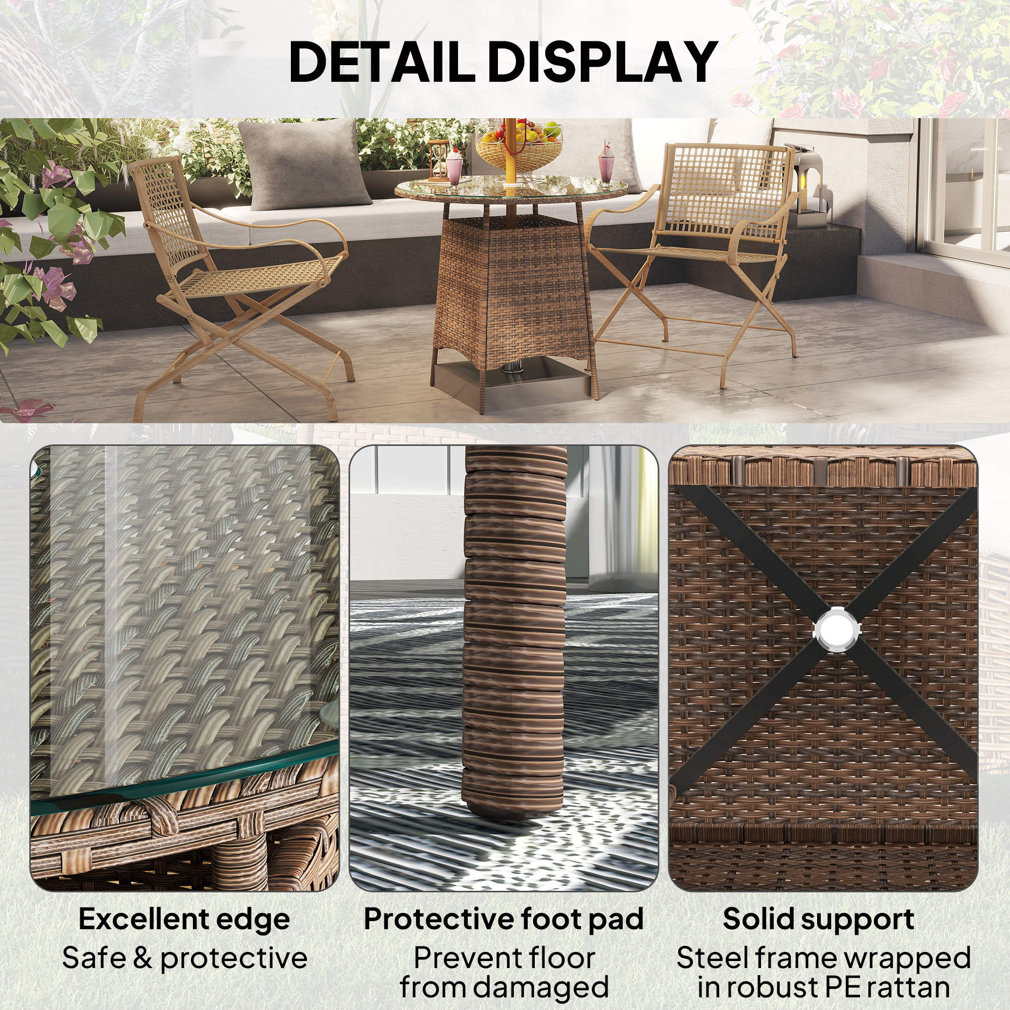 Vine Woven Garden Table, Outdoor Furniture Coffee With Umbrella Hole — image 3