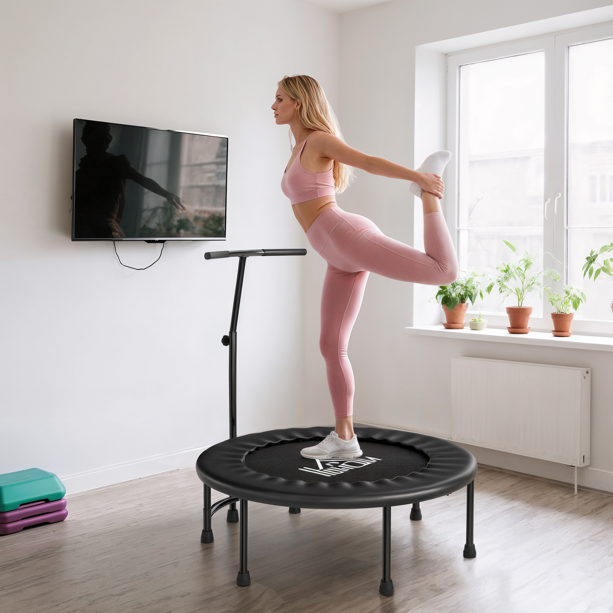 40 Inch Fitness Trampoline With Adjustable Handle, Rebound Mini Indoor Sports — image 3