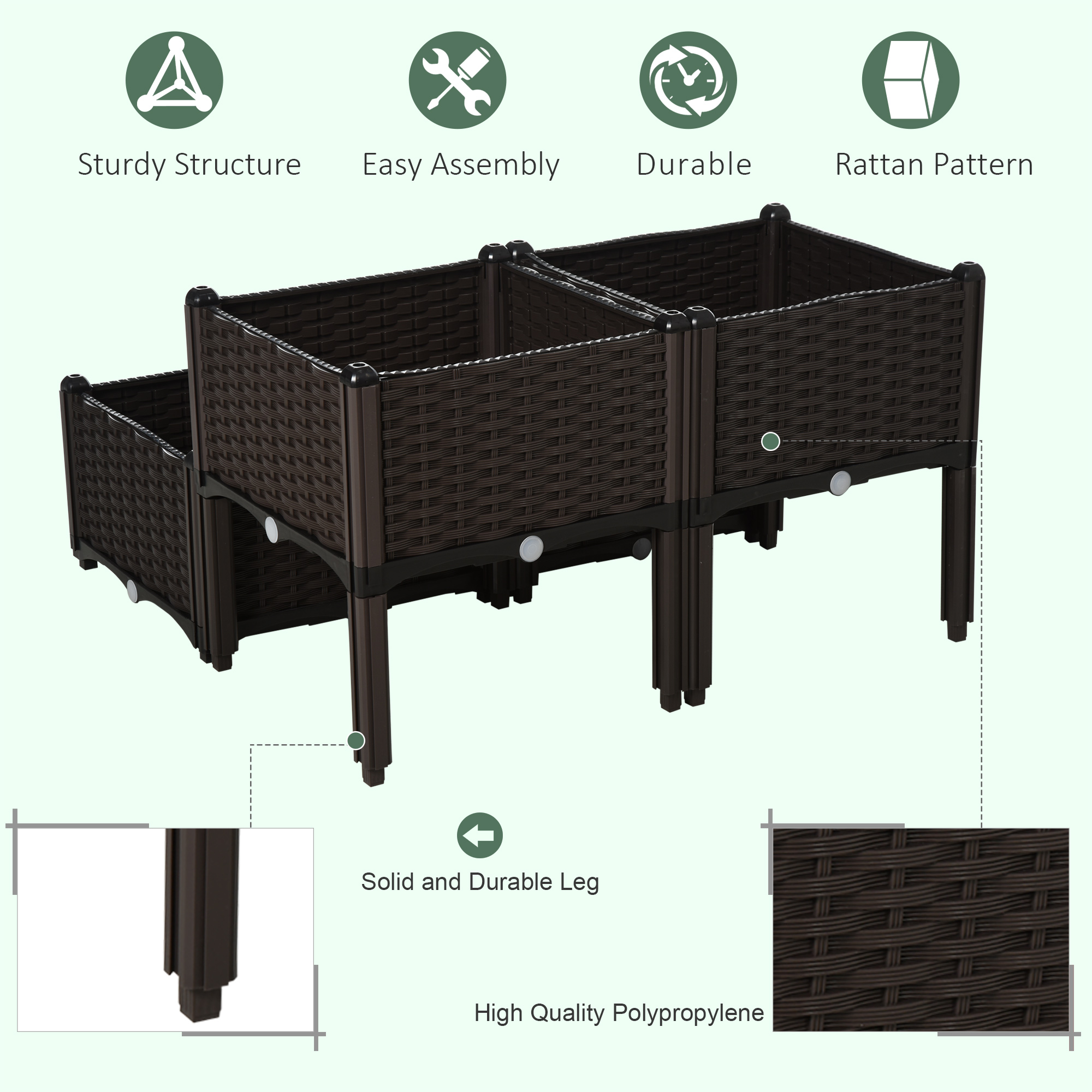 Grey-Four Piece Set 26L Garden Elevated Flowerpot Planting Box, Made Of PP — image 3