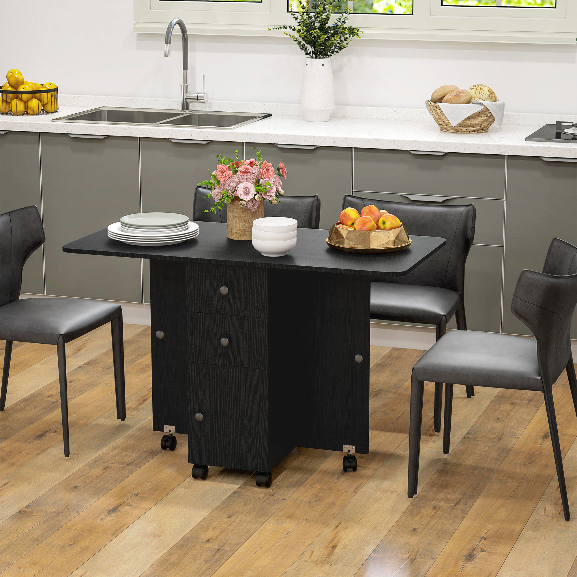 Storage Six Person Folding Dining Table - Vintage Black