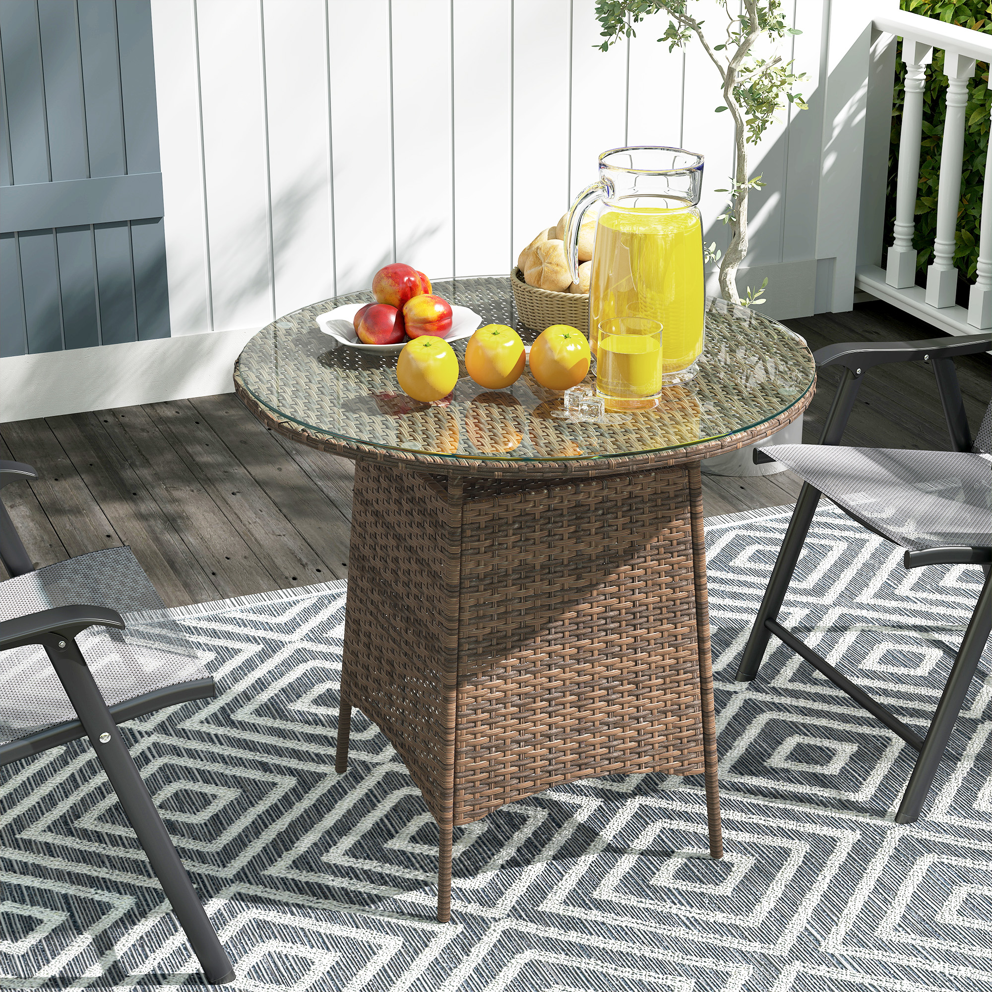 Vine Woven Garden Table, Outdoor Furniture Coffee With Umbrella Hole — image 4