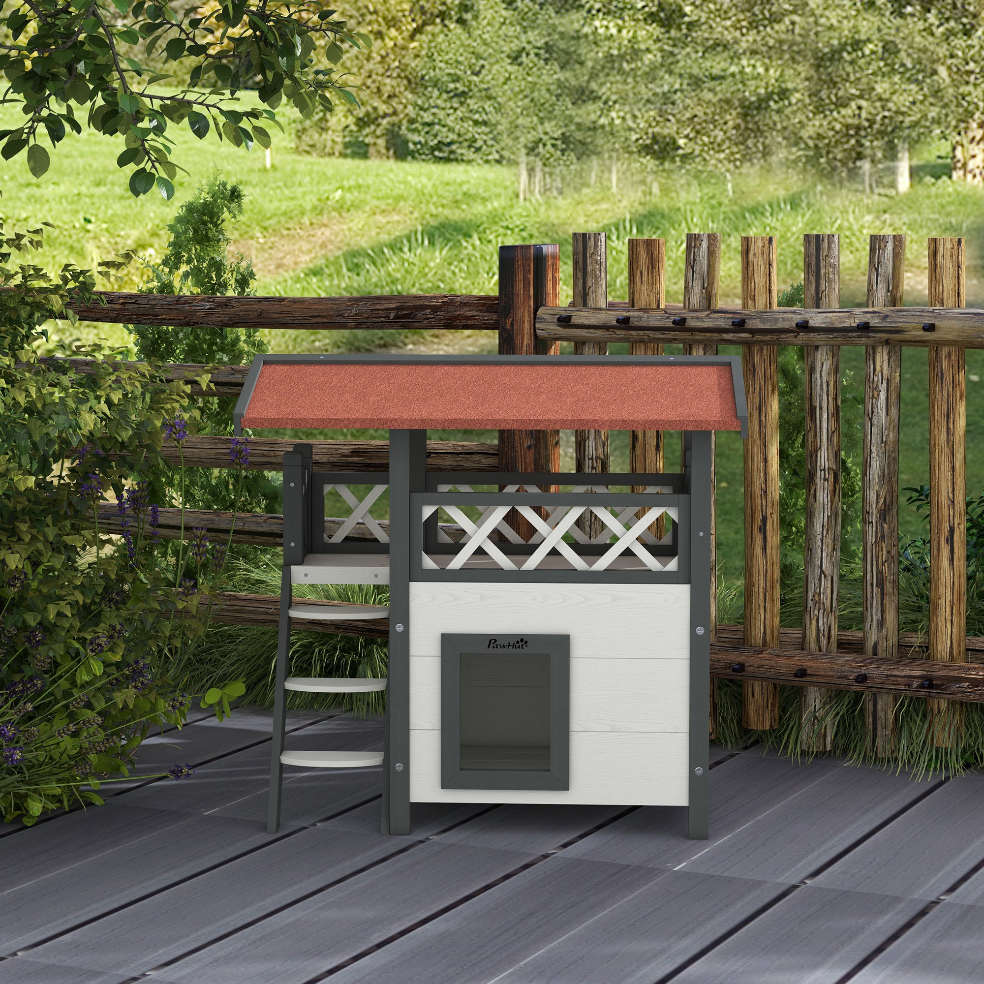 Outdoor Cat House With Balcony, Stairs And Roof, 77 X 50 X 73 Cm — image 4