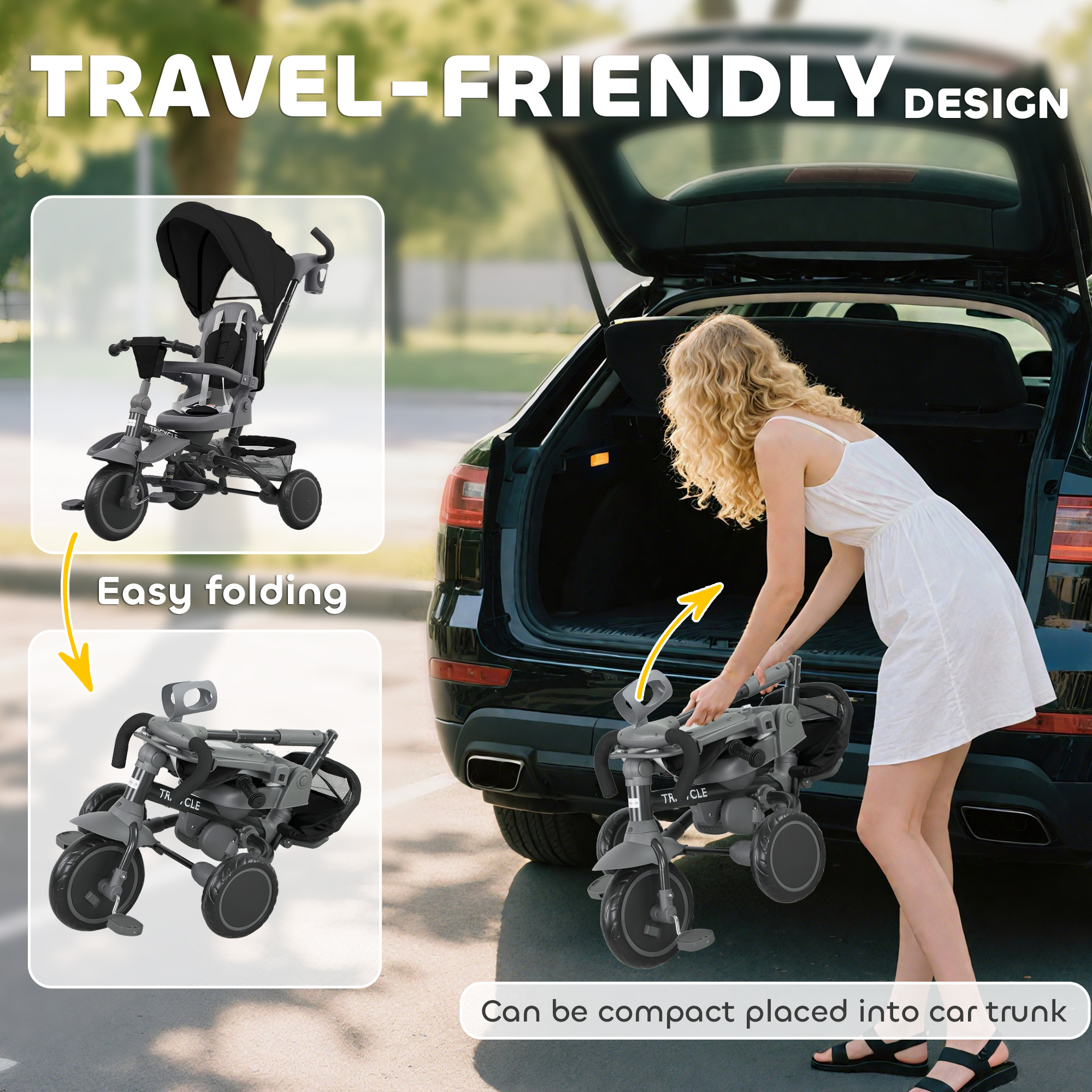 6-in-1 Foldable Children's Tricycle With Adjustable Parental Handle — image 3