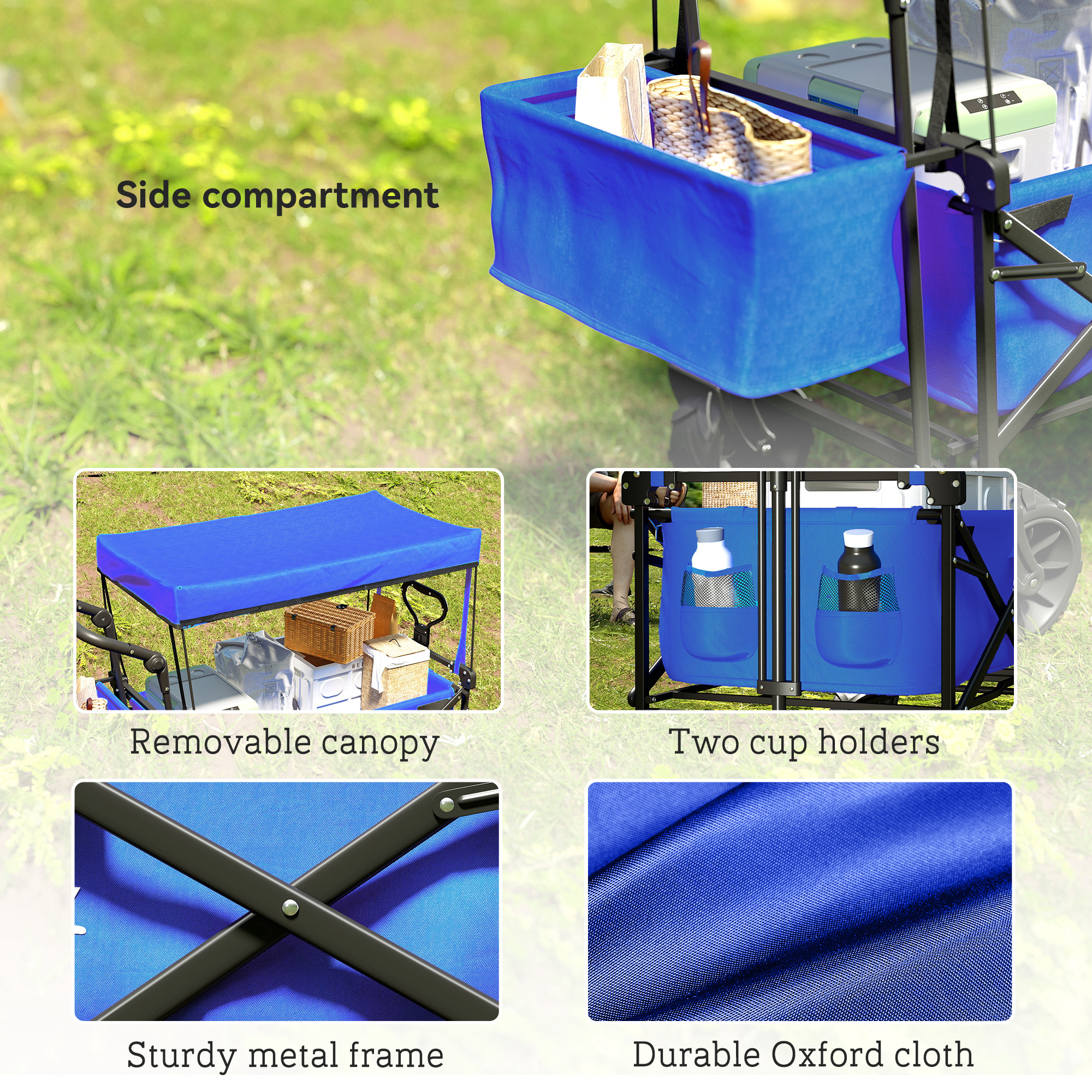 Folding Handcart Storage Cart Beach Trailer Four-wheel Belt Handle Canopy — image 2