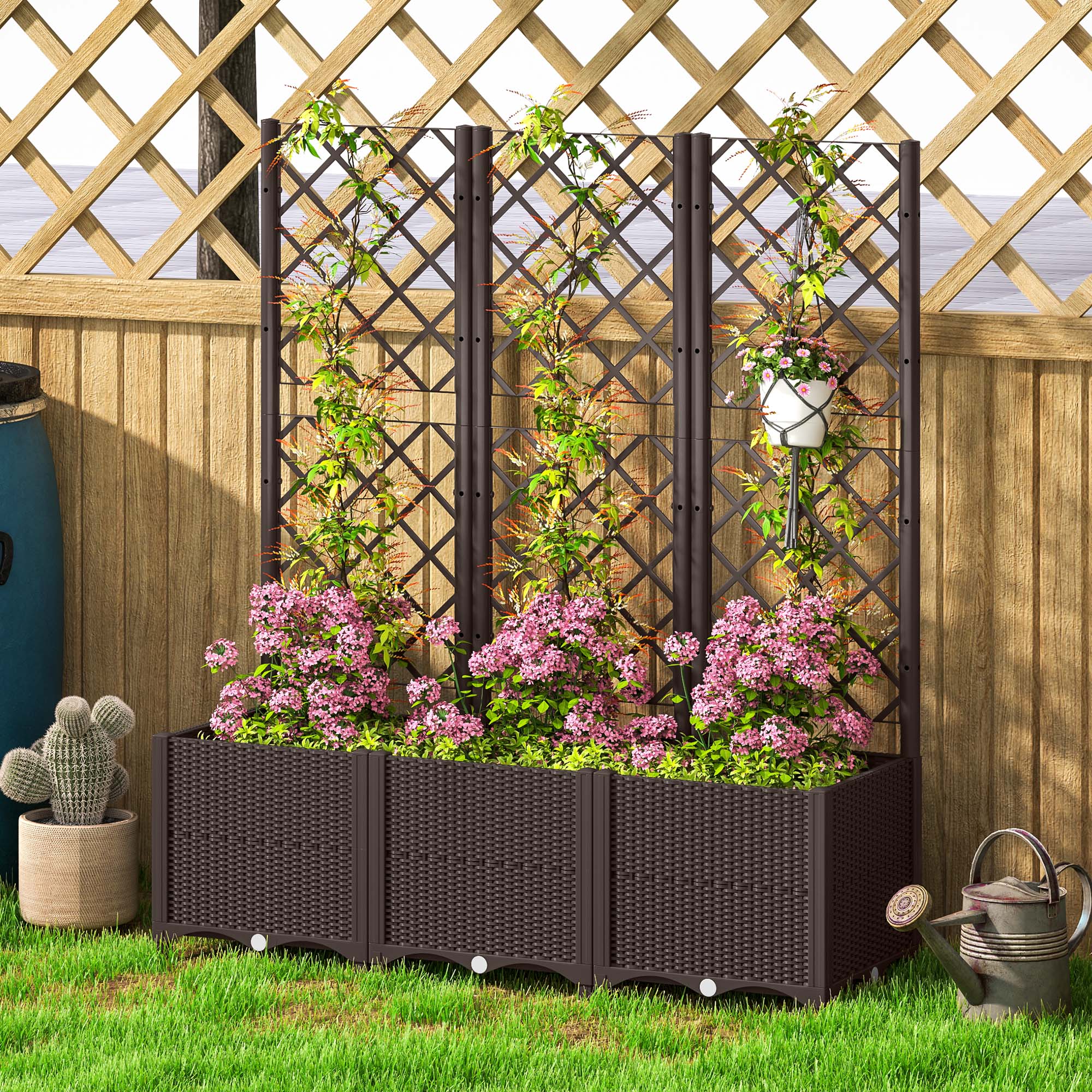 Elevated Garden Bed With Flower Rack, Plastic Planting Box, Equipped Drainage