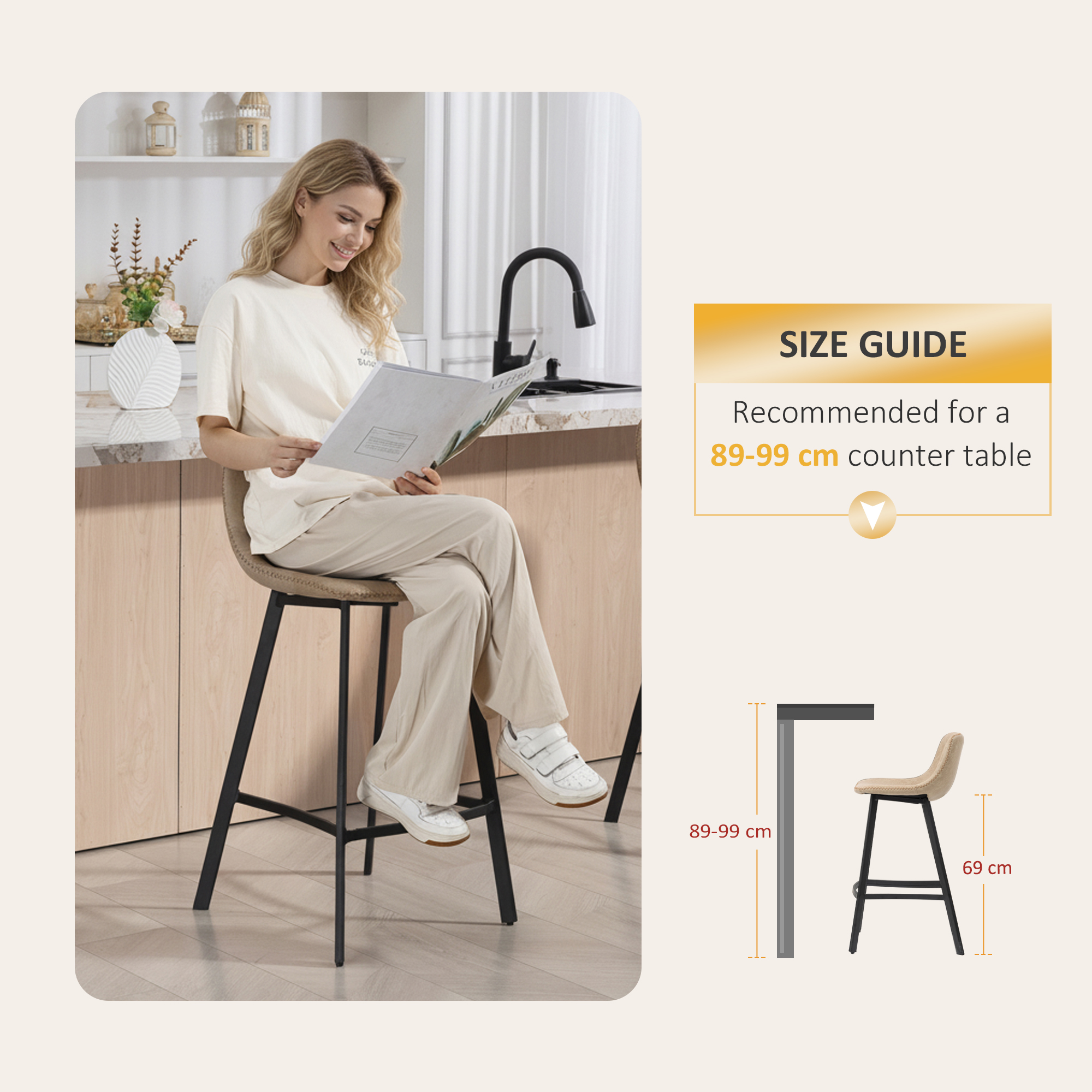 Bar Stool Two-piece Set, PU Leather Dining Chair With Backrest And Footrest — image 5