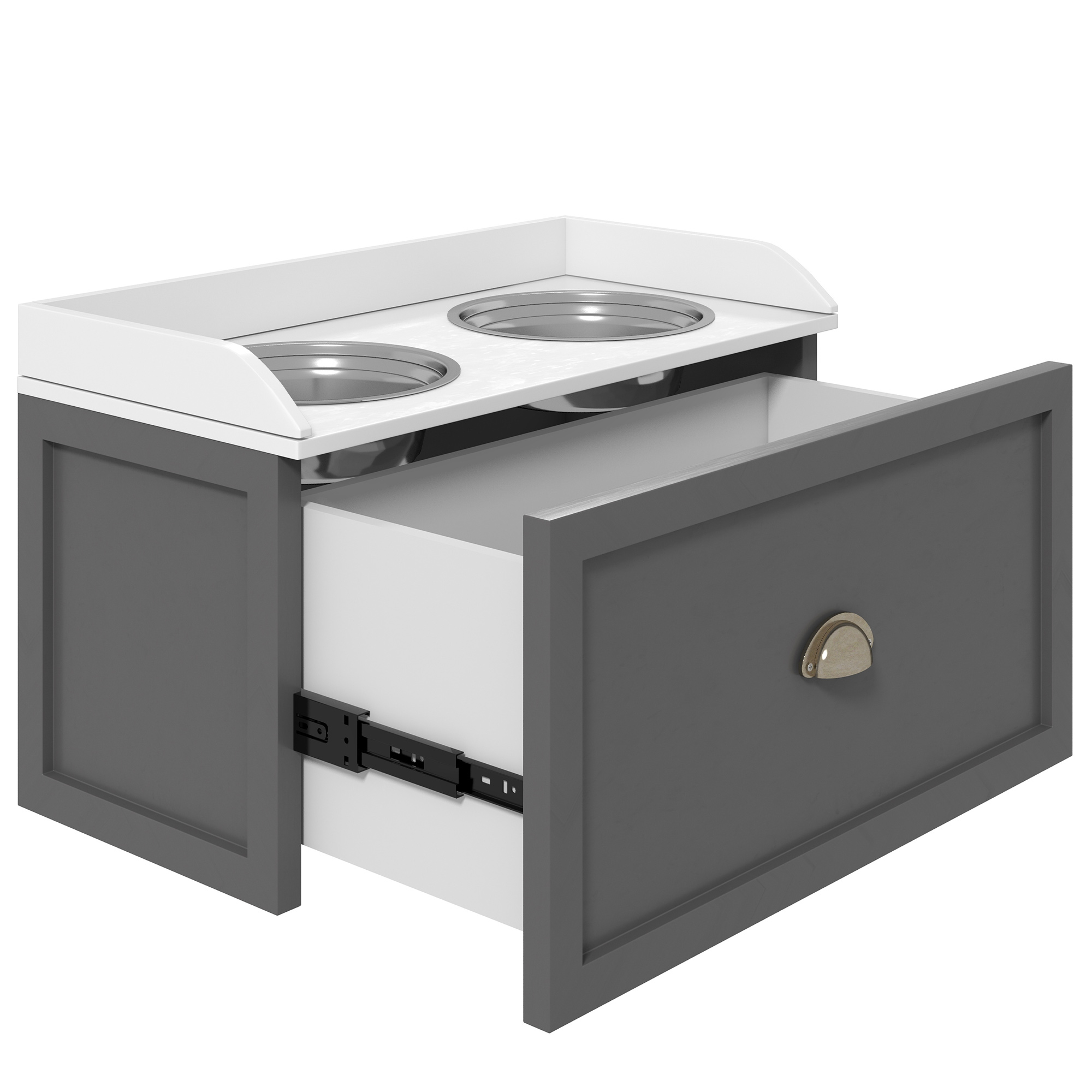 Stainless Steel Raised Dog Bowl With 21 Liter Storage Drawer, Suitable