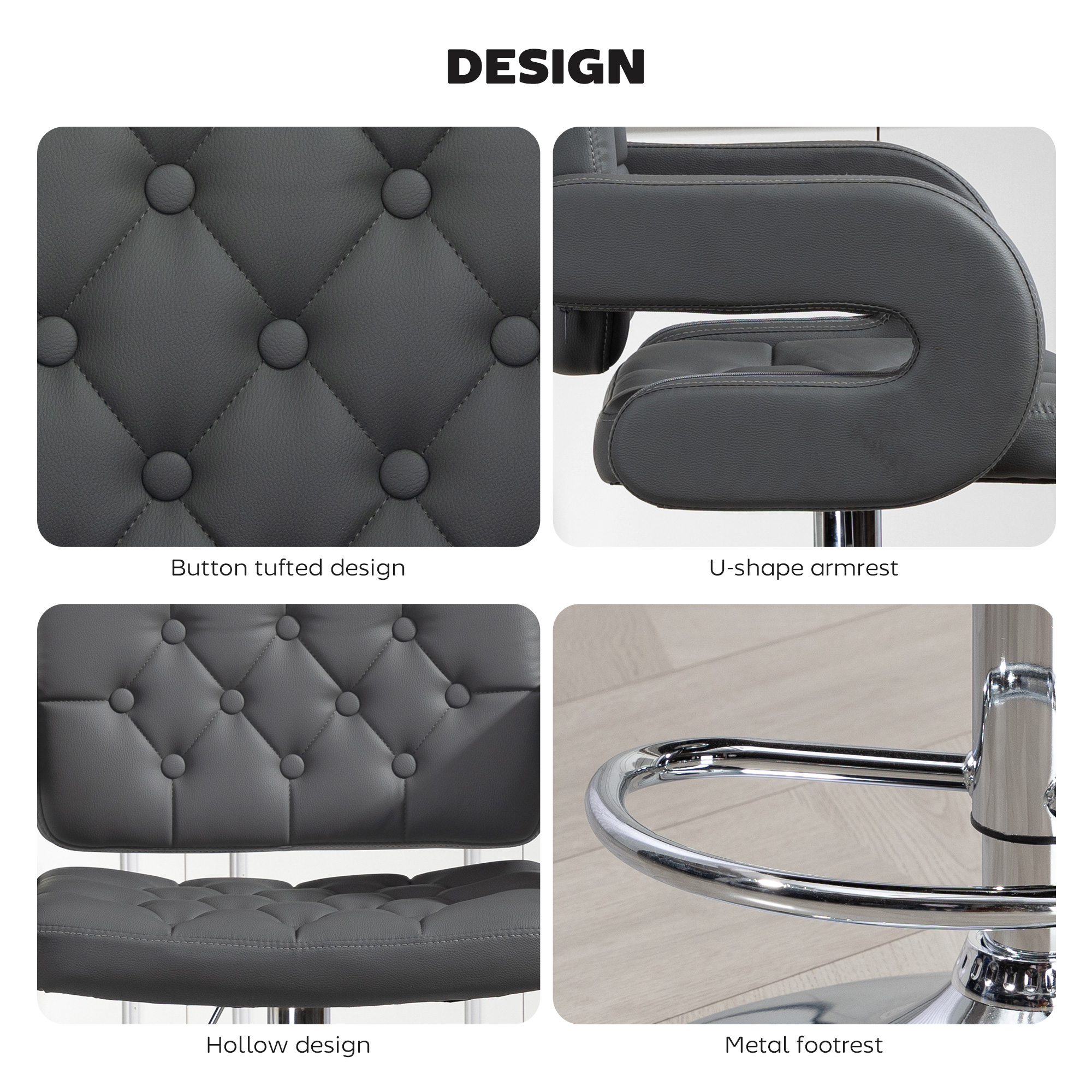PU Leather Cushioned Rotating Bar Stool, Adjustable Height, With Backrest