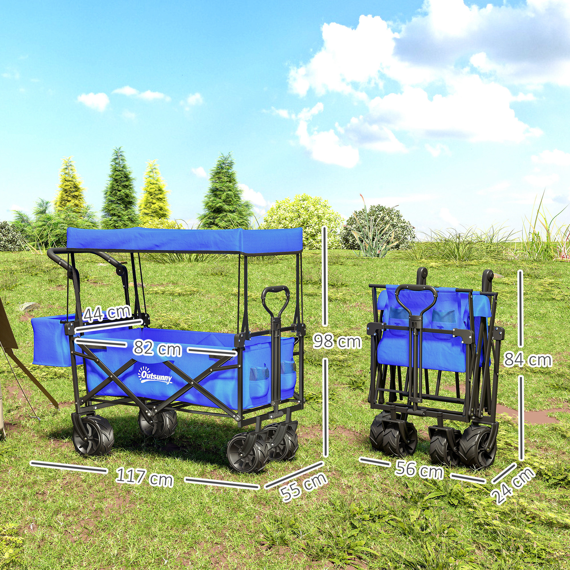 Folding Handcart Storage Cart Beach Trailer Four-wheel Belt Handle Canopy — image 5