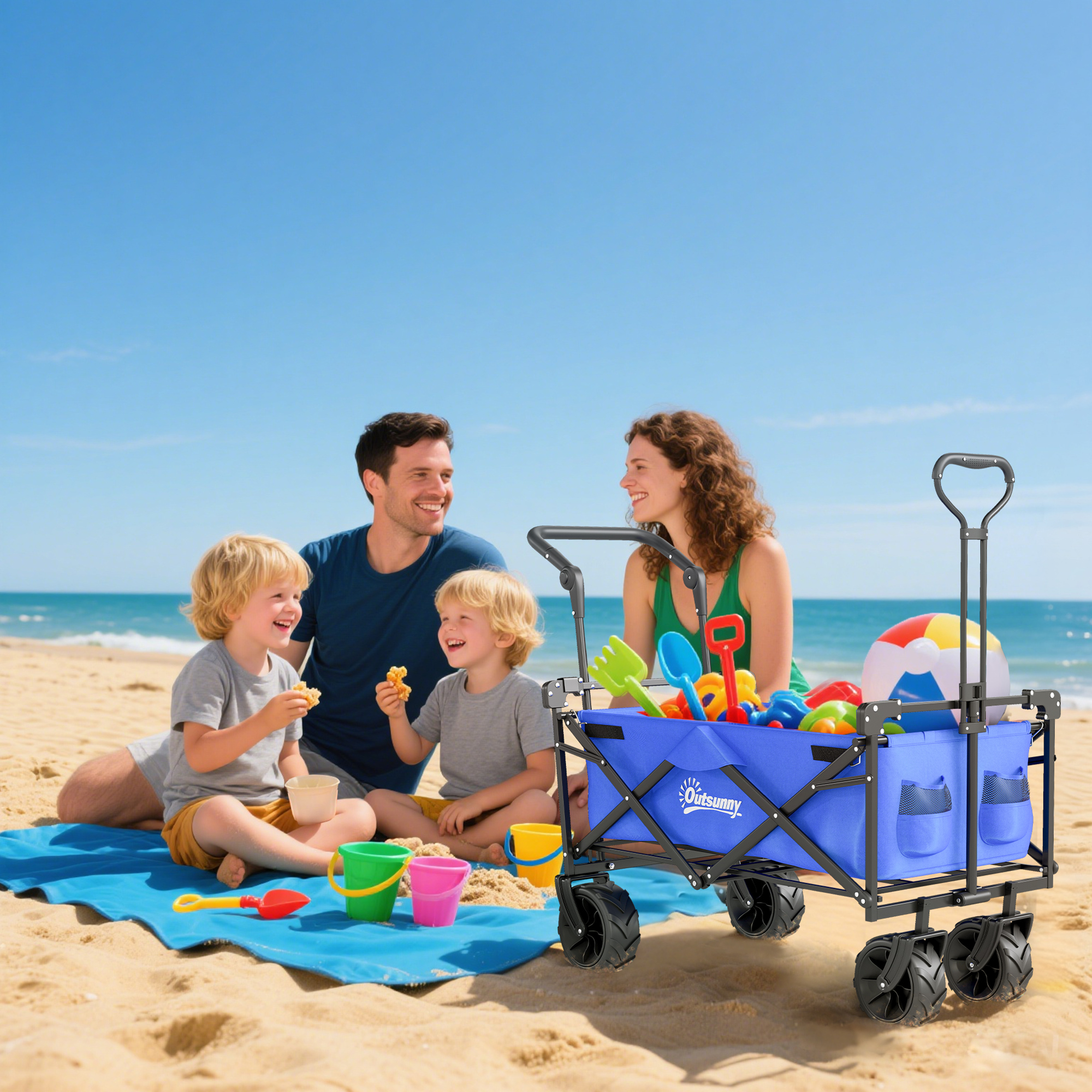 Folding Handcart Storage Cart Beach Trailer Four-wheel Belt Handle Canopy — image 3