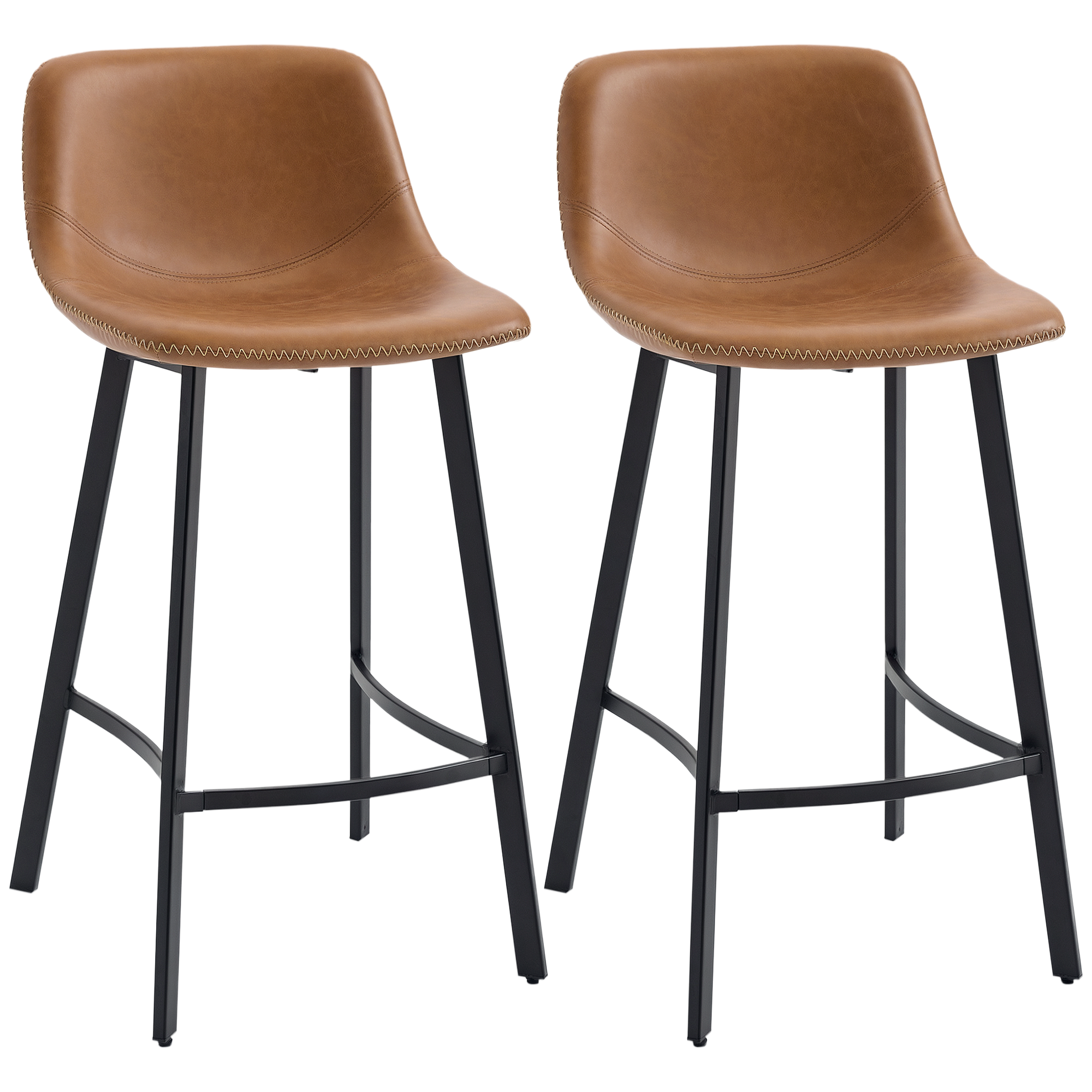 Bar Stool Two-piece Set, PU Leather Dining Chair With Backrest And Footrest, Suitable For Kitchen, Bar Counter, Breakfast Bar, Light Brown — 1