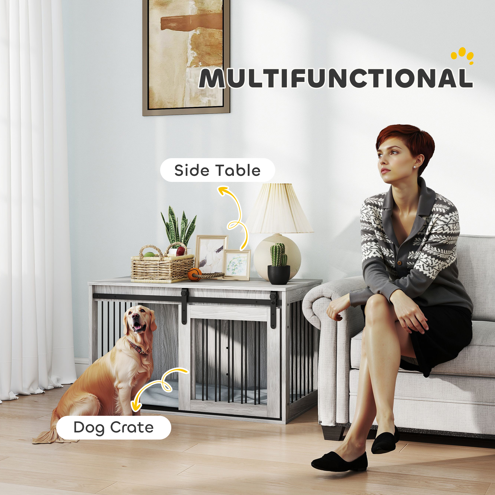 Large Dog Cage Furniture With Detachable Cushions Measuring 98cm detail photo 6
