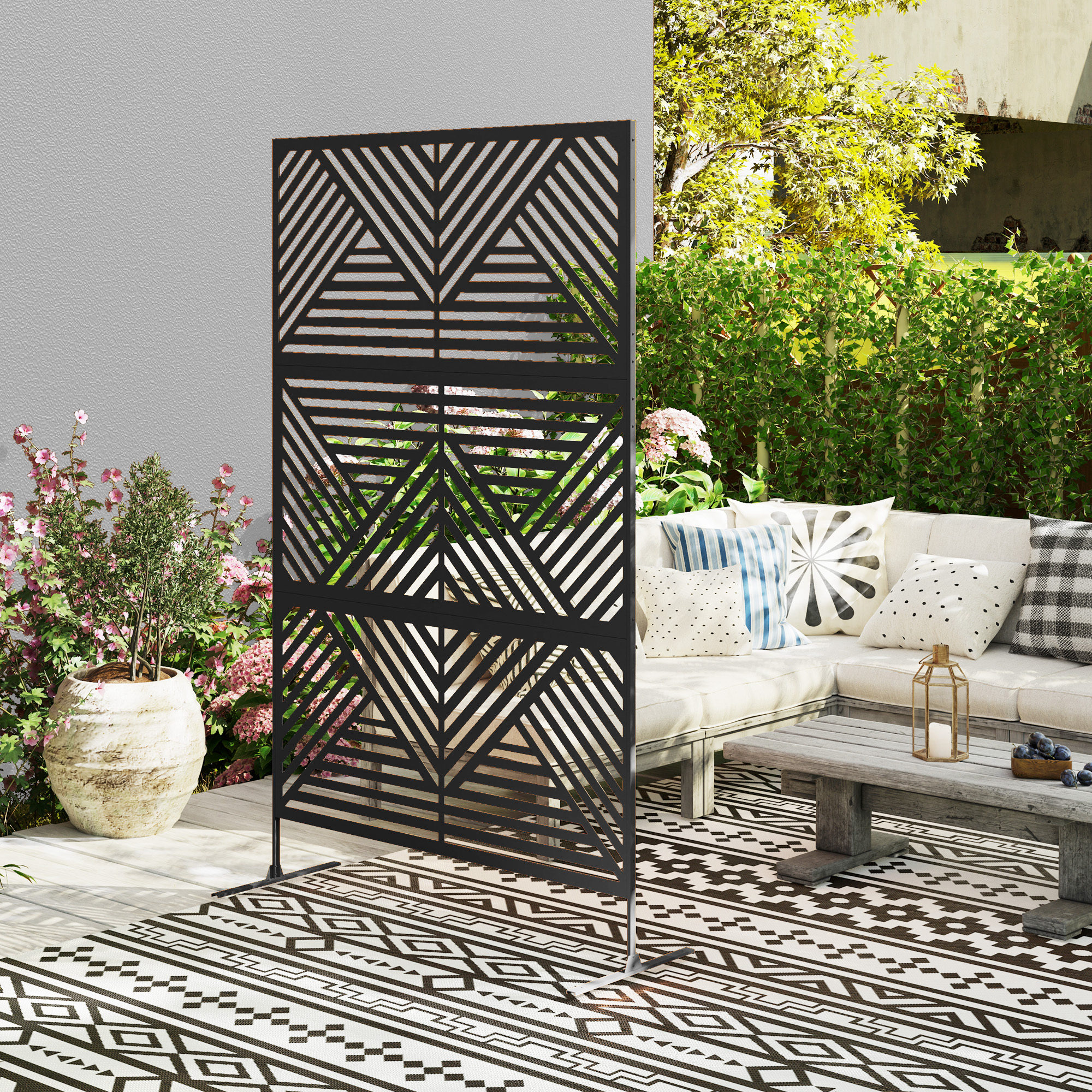 Decorative Garden Privacy Screen With Bracket, 6.5-foot Independent Metal