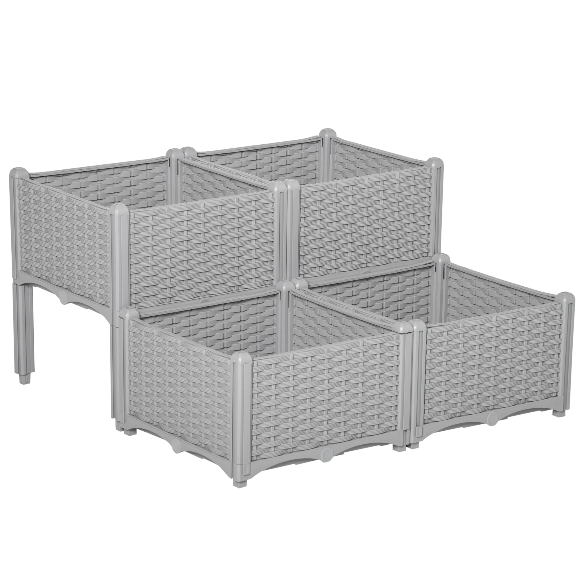 Grey-Four Piece Set 26L Garden Elevated Flowerpot Planting Box, Made Of PP — image 4