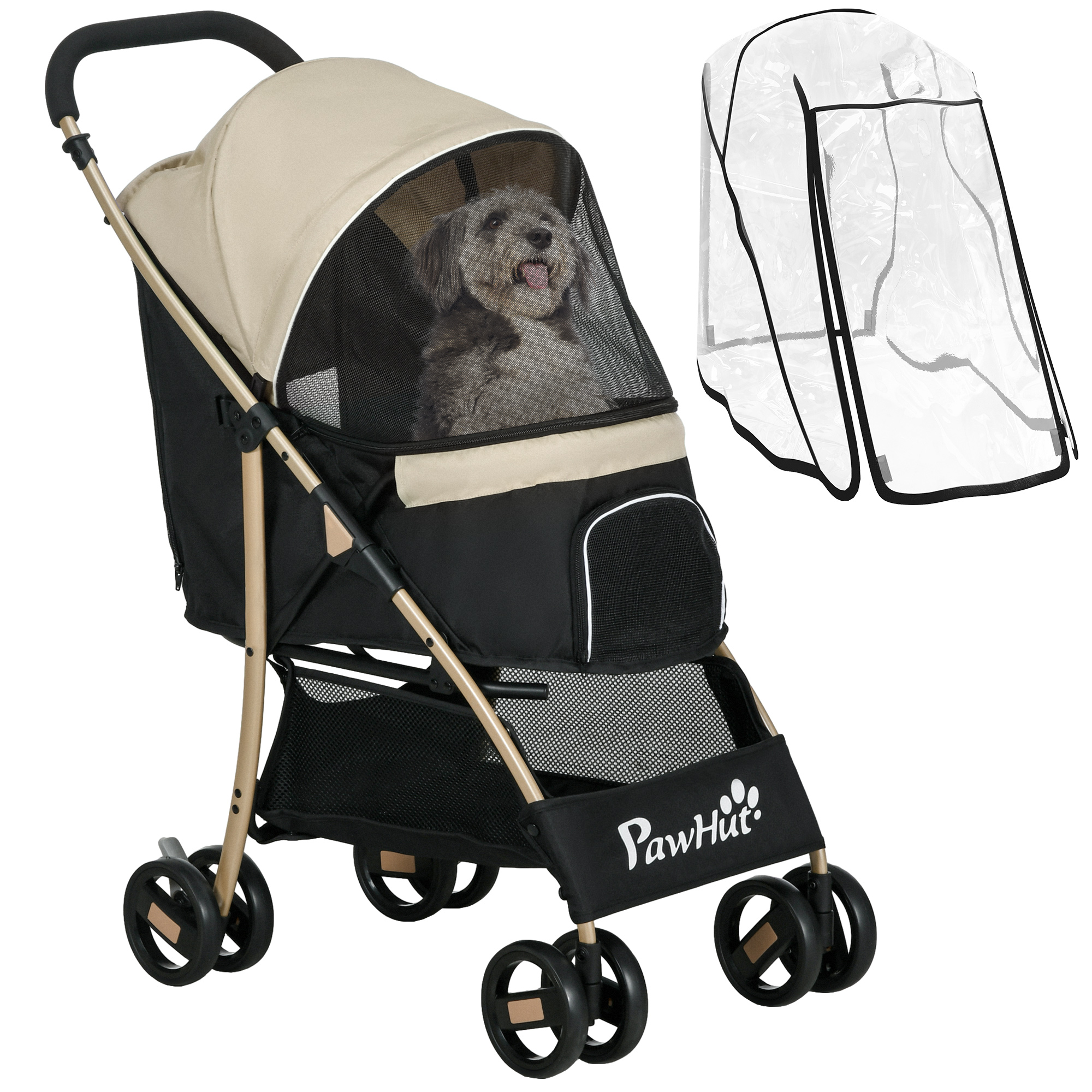 Small And Mini Dog Pet Strollers With Rain Cover - Khaki Color — image 11