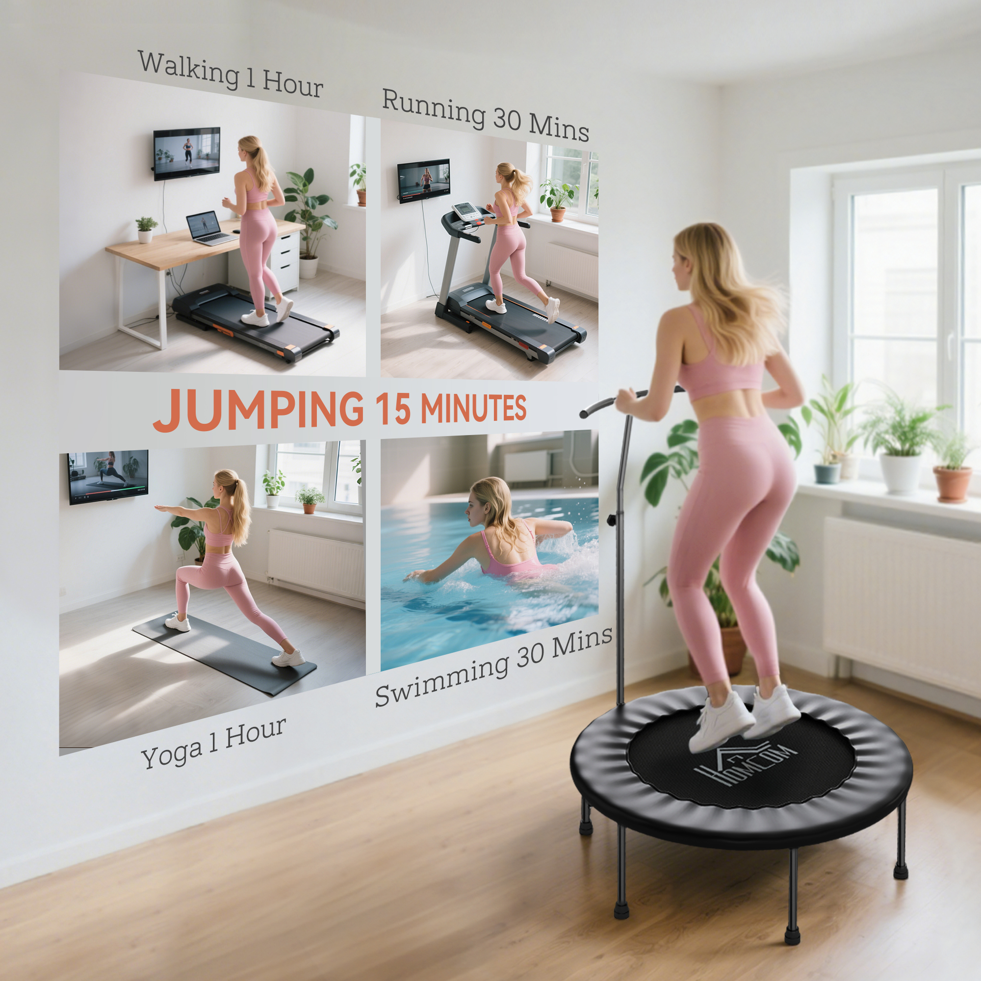 40 Inch Fitness Trampoline With Adjustable Handle, Rebound Mini Indoor Sports — image 4