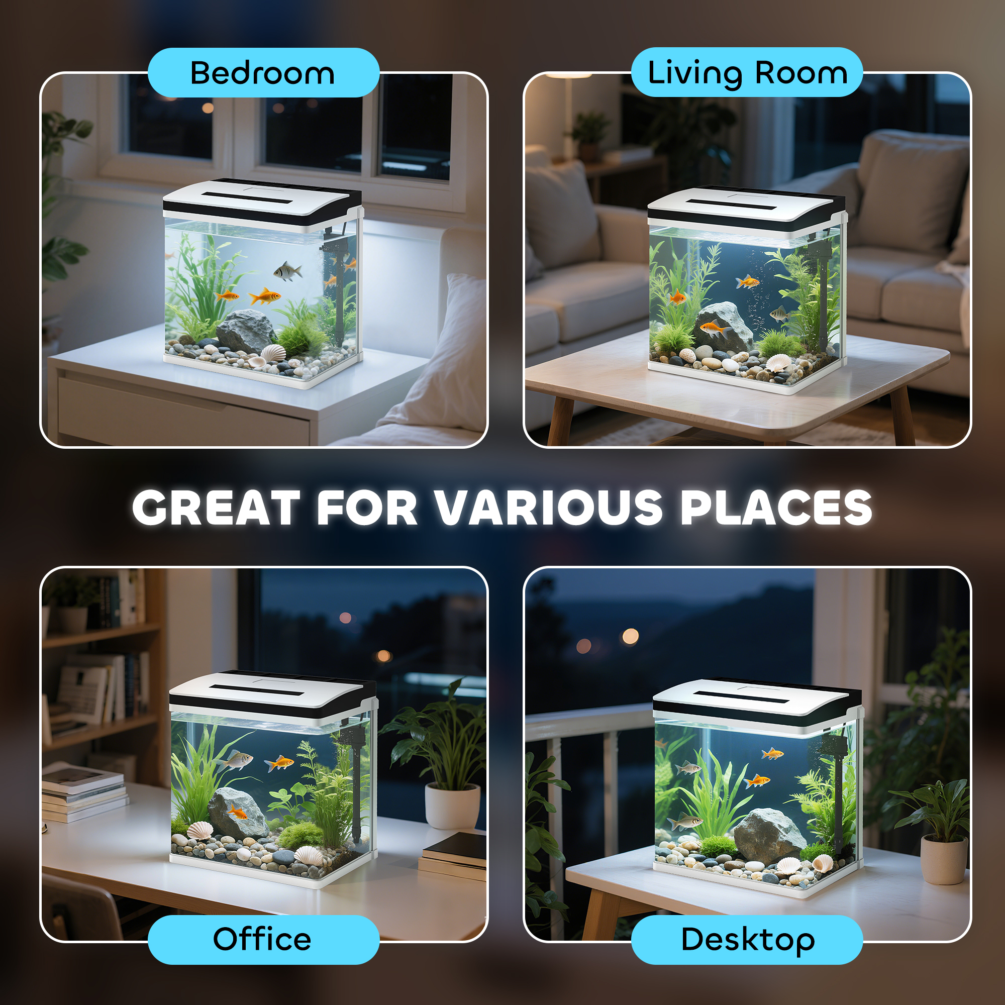 28 Liter Glass Fish Tank With Filter And LED Light,