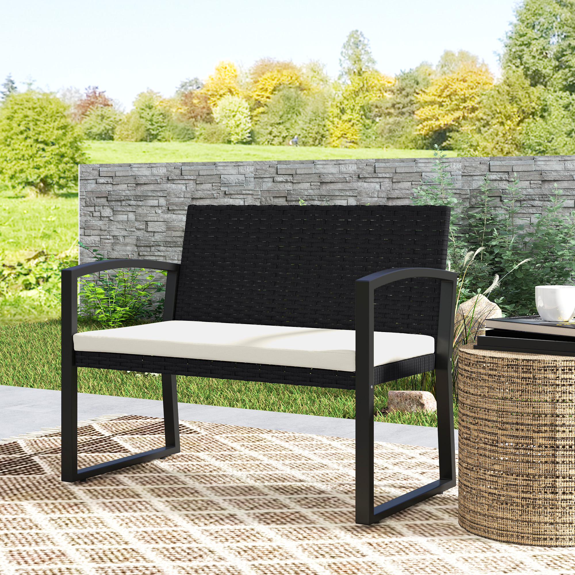 Double rattan garden bench