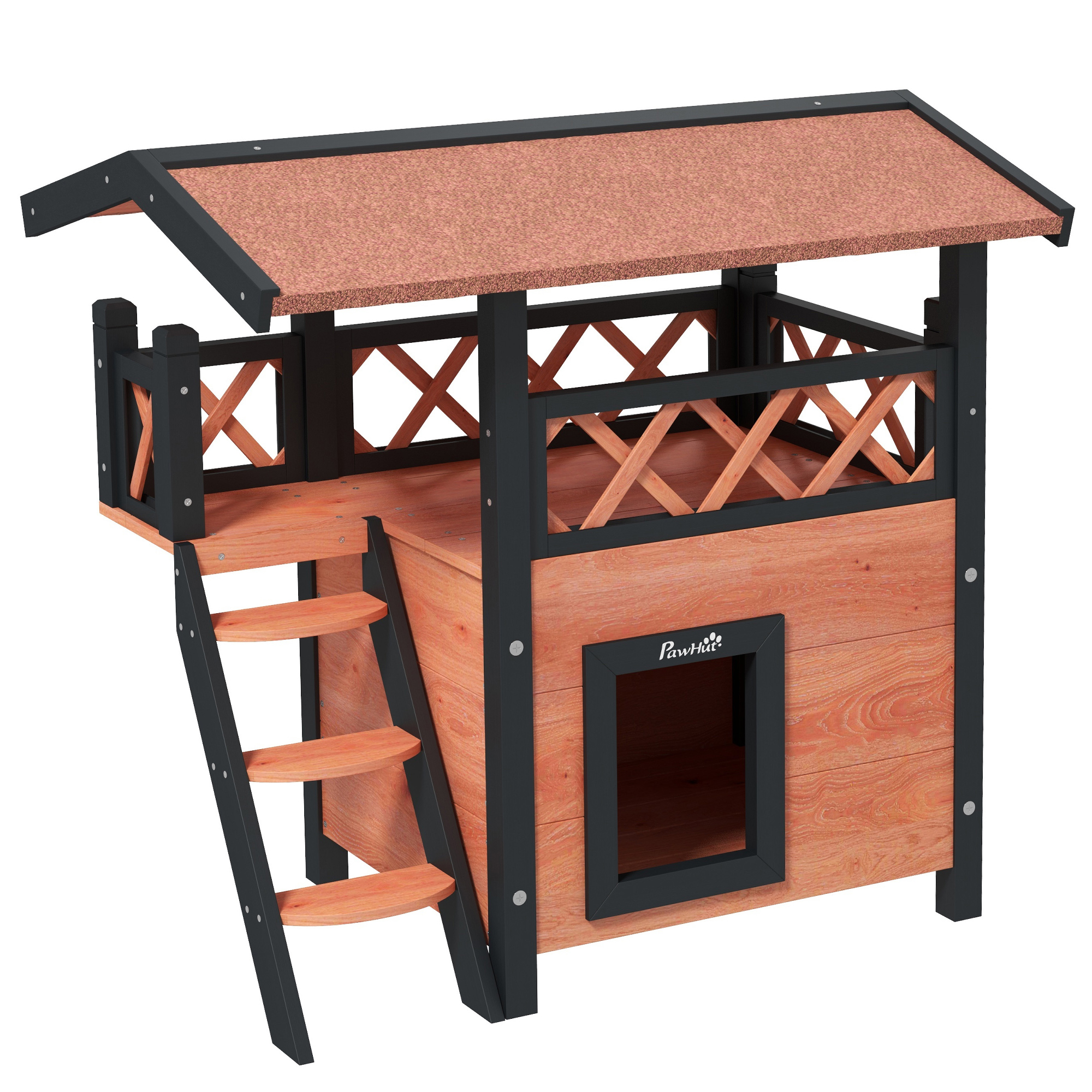 Outdoor Cat House With Balcony, Stairs And Roof, 77 X 50 X 73 Cm