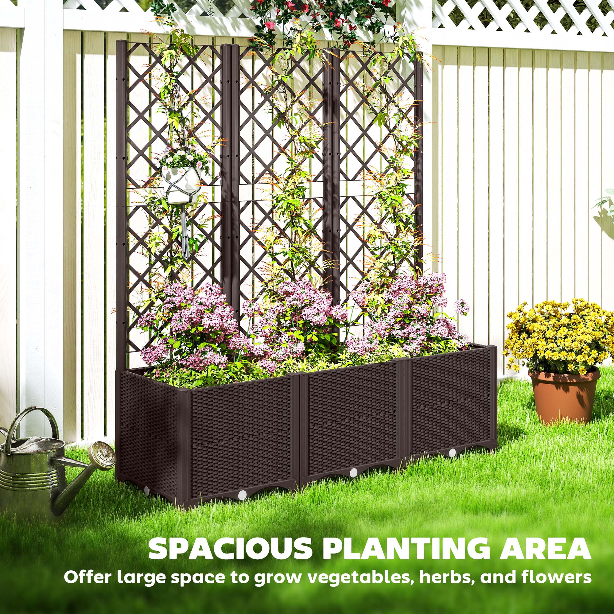 Elevated Garden Bed With Flower Rack, Plastic Planting Box, Equipped Drainage — image 3