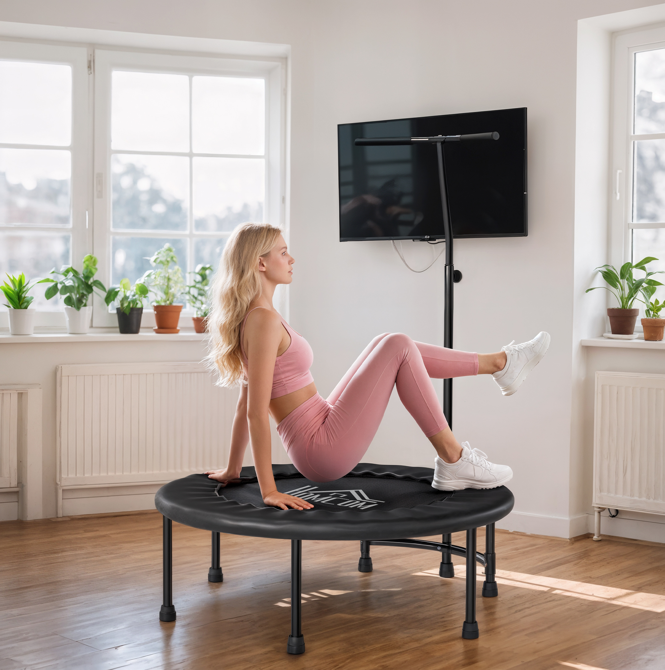 40 Inch Fitness Trampoline With Adjustable Handle, Rebound Mini Indoor Sports — image 2