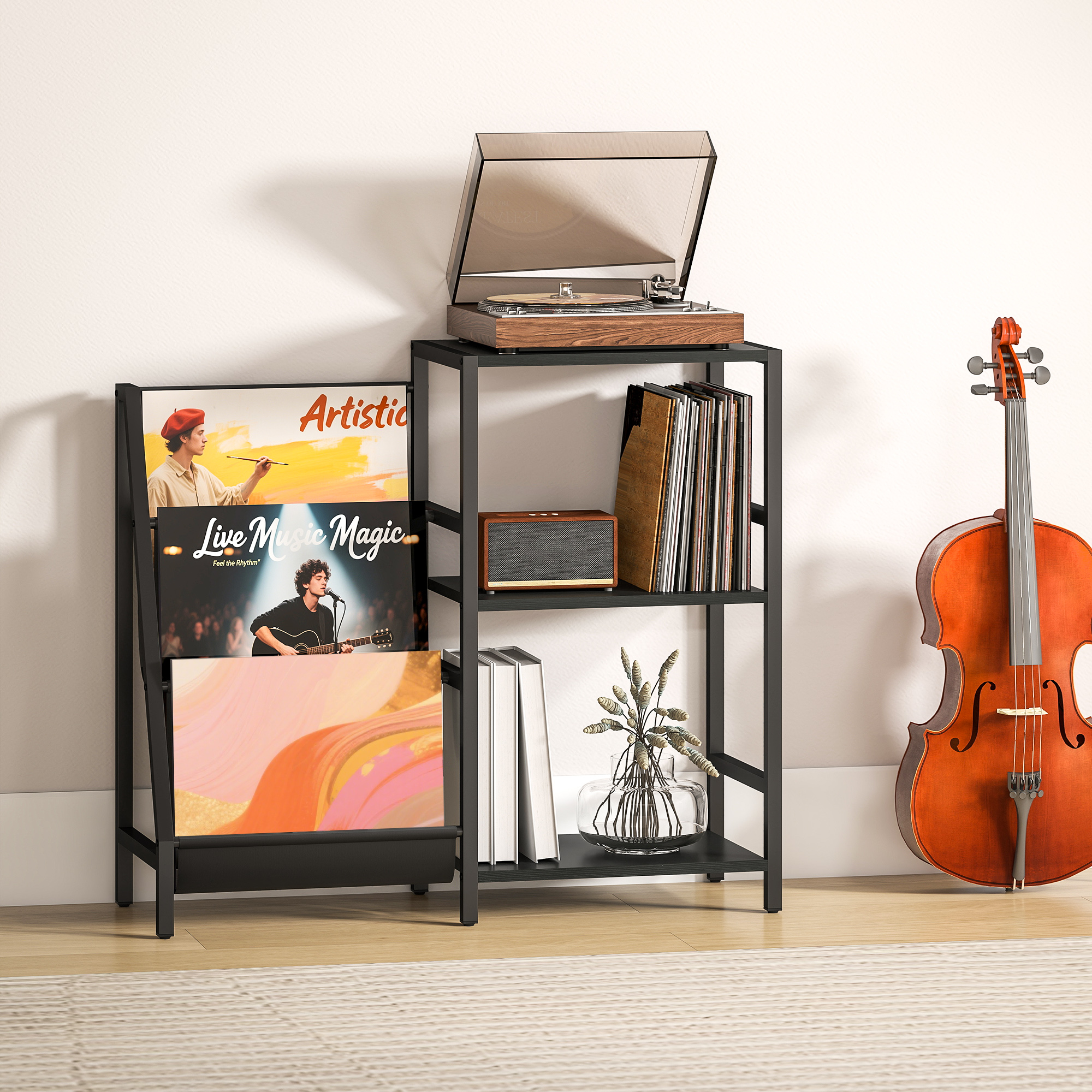 Three Layer Record Rack. The Table Next To Living Room. Bedroom - Black Wood — image 4