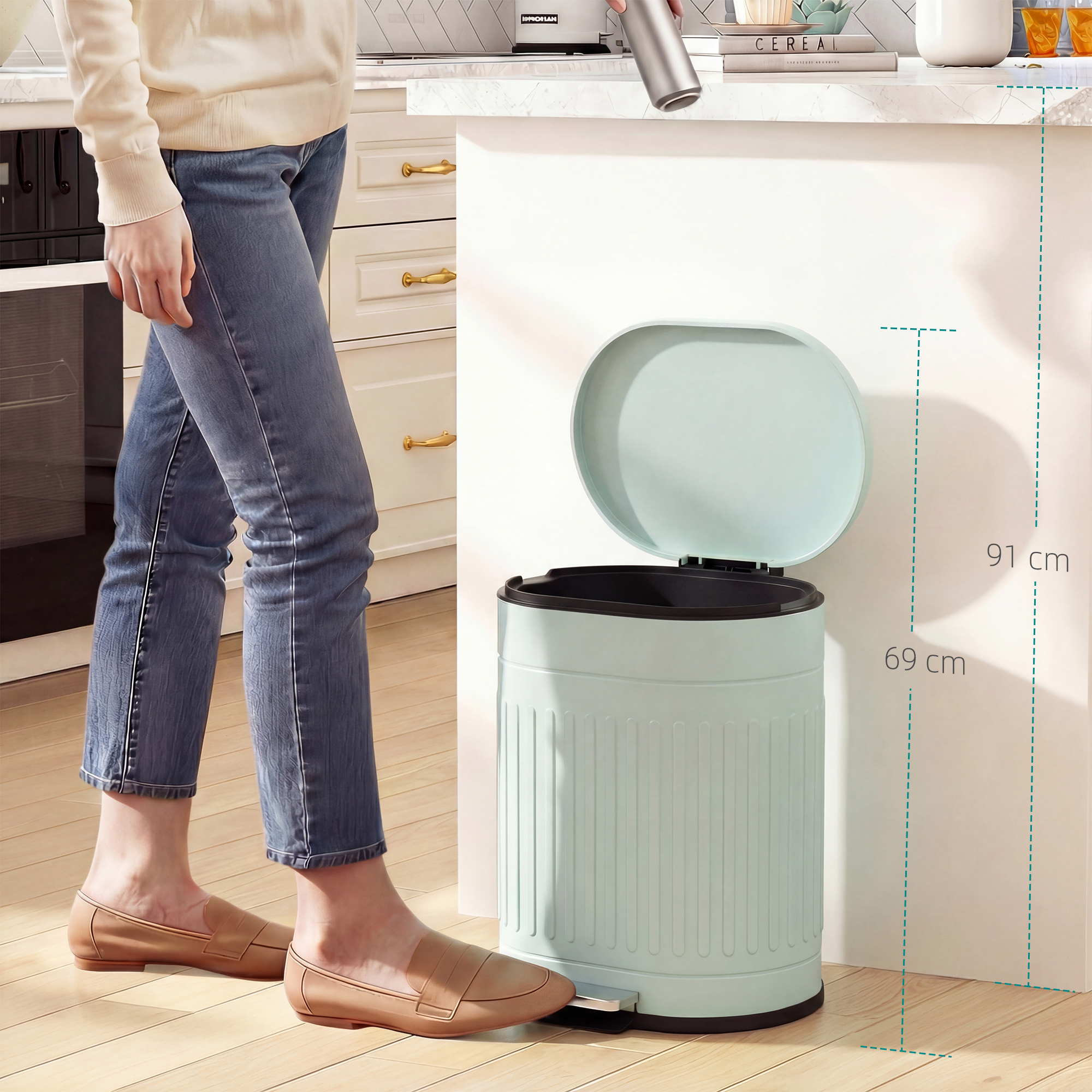 20 liter metal kitchen trash can with gradual lowering lid
