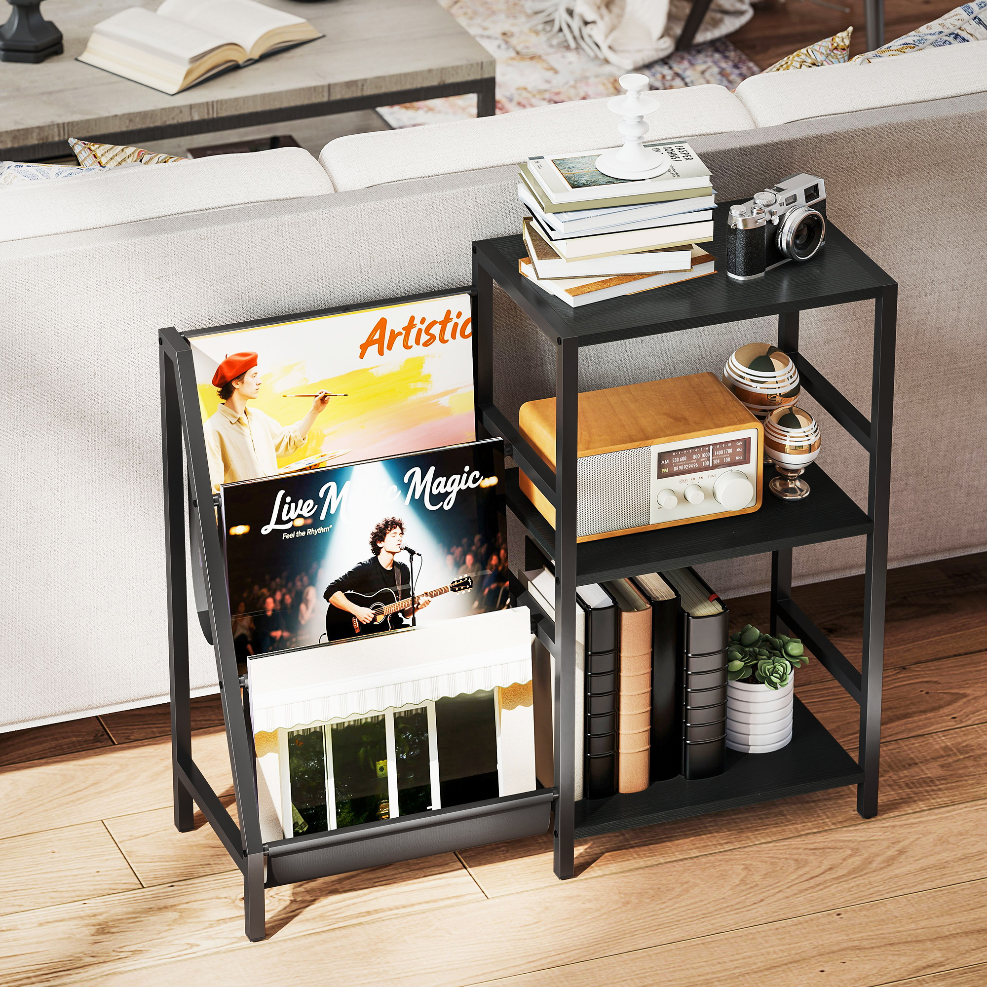 Three Layer Record Rack. The Table Next To Living Room. Bedroom - Black Wood — image 2