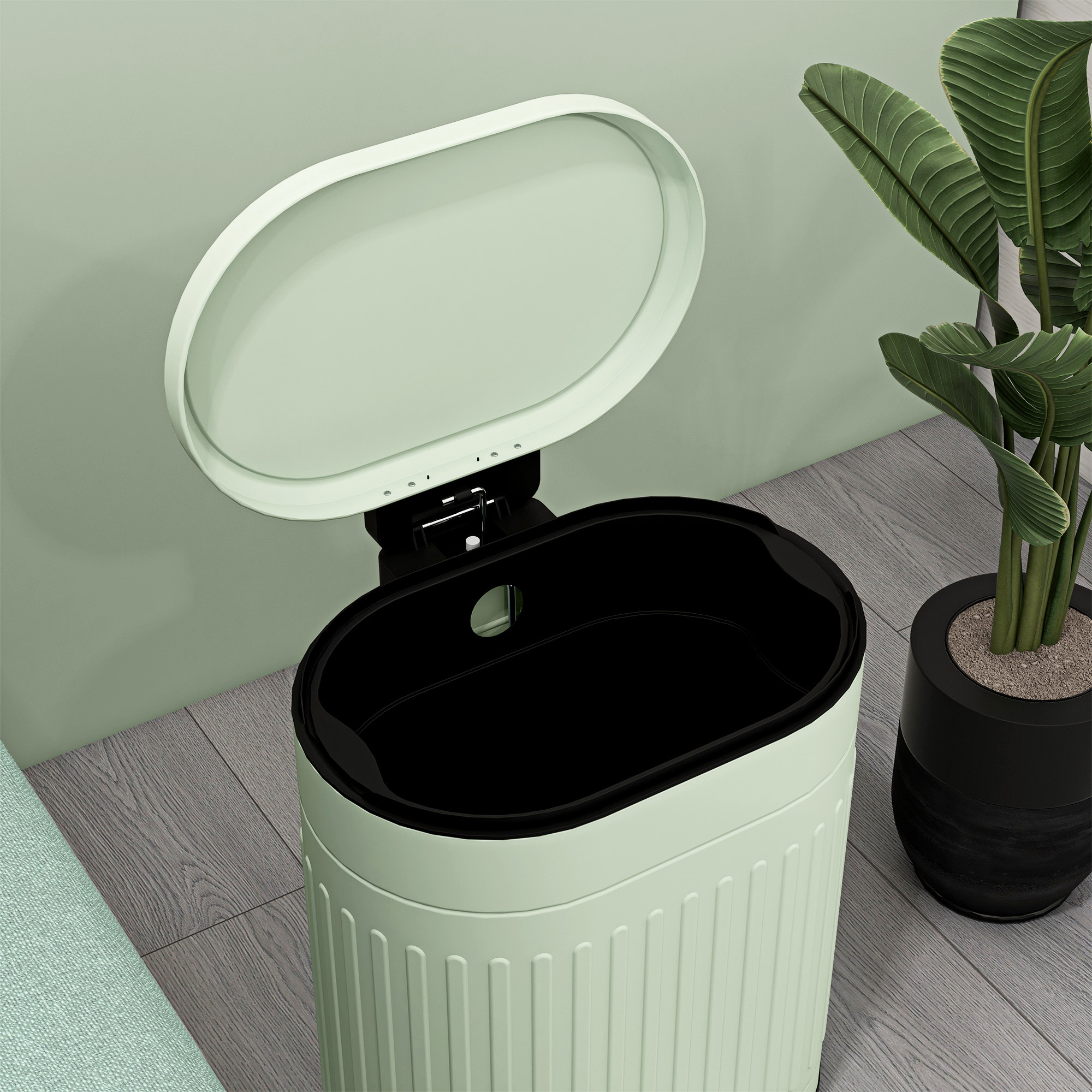 20 liter metal kitchen trash can with gradual lowering lid