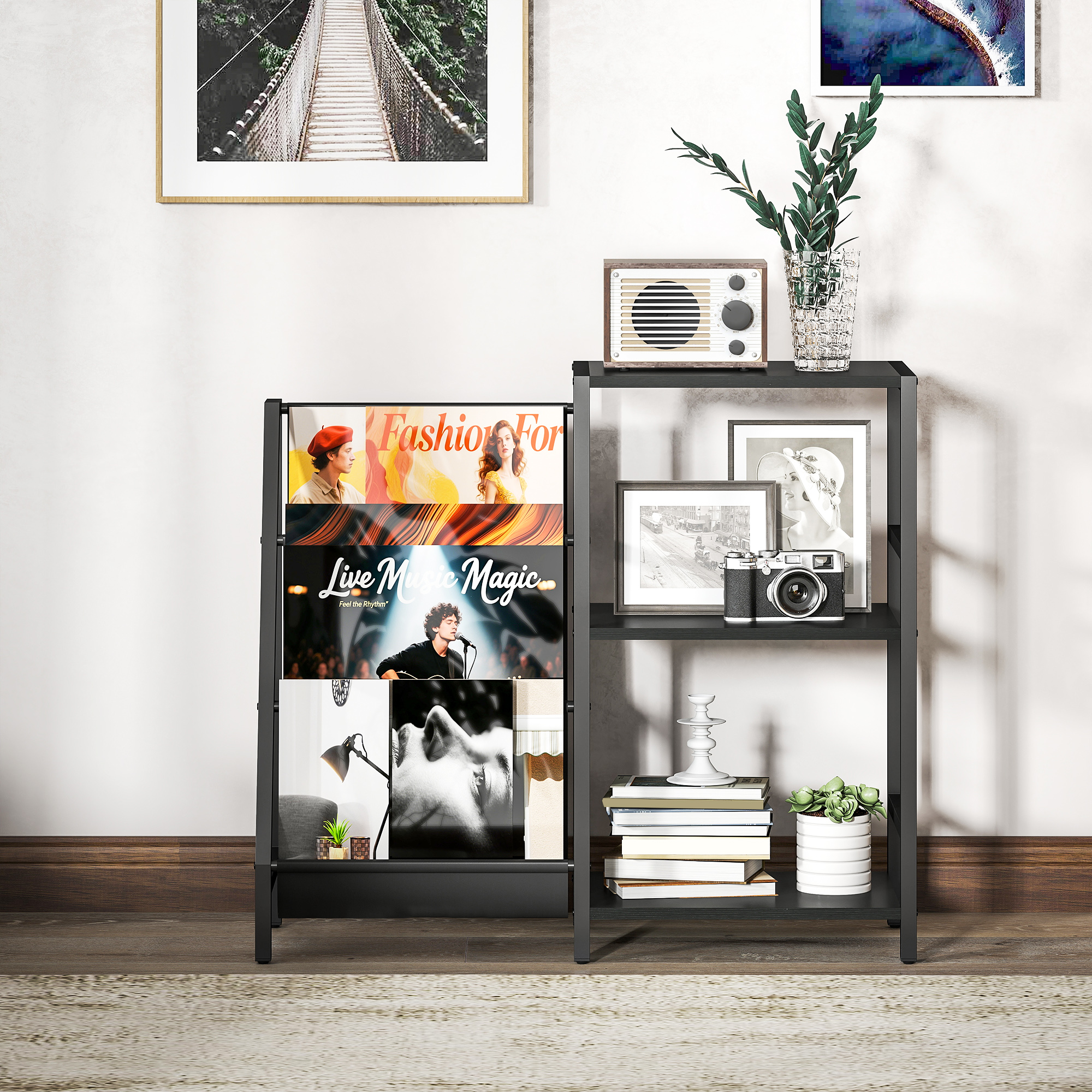 Three Layer Record Rack. The Table Next To Living Room. Bedroom - Black Wood — image 3