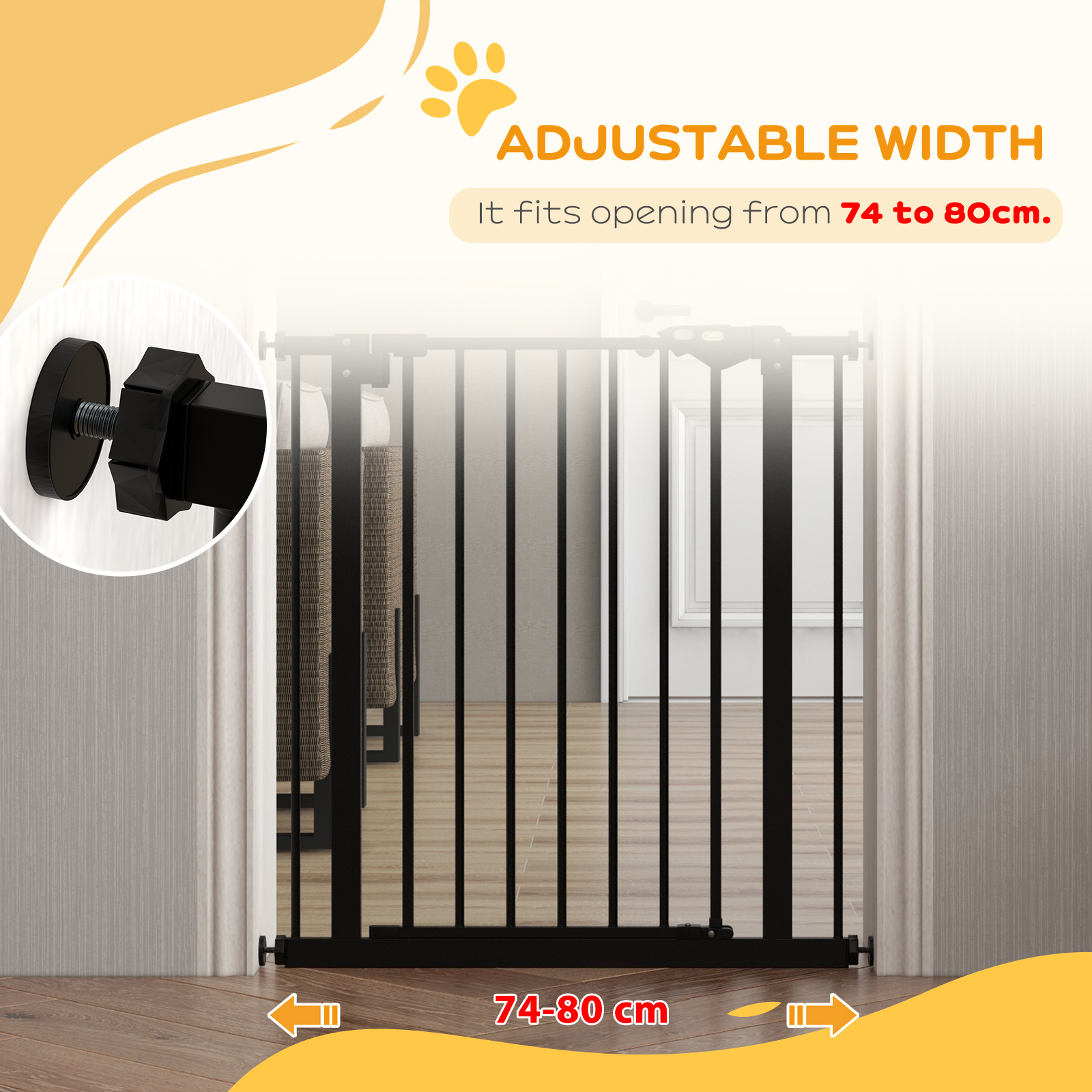 Adjustable Safety Door With One Extension And Four Screws, Black