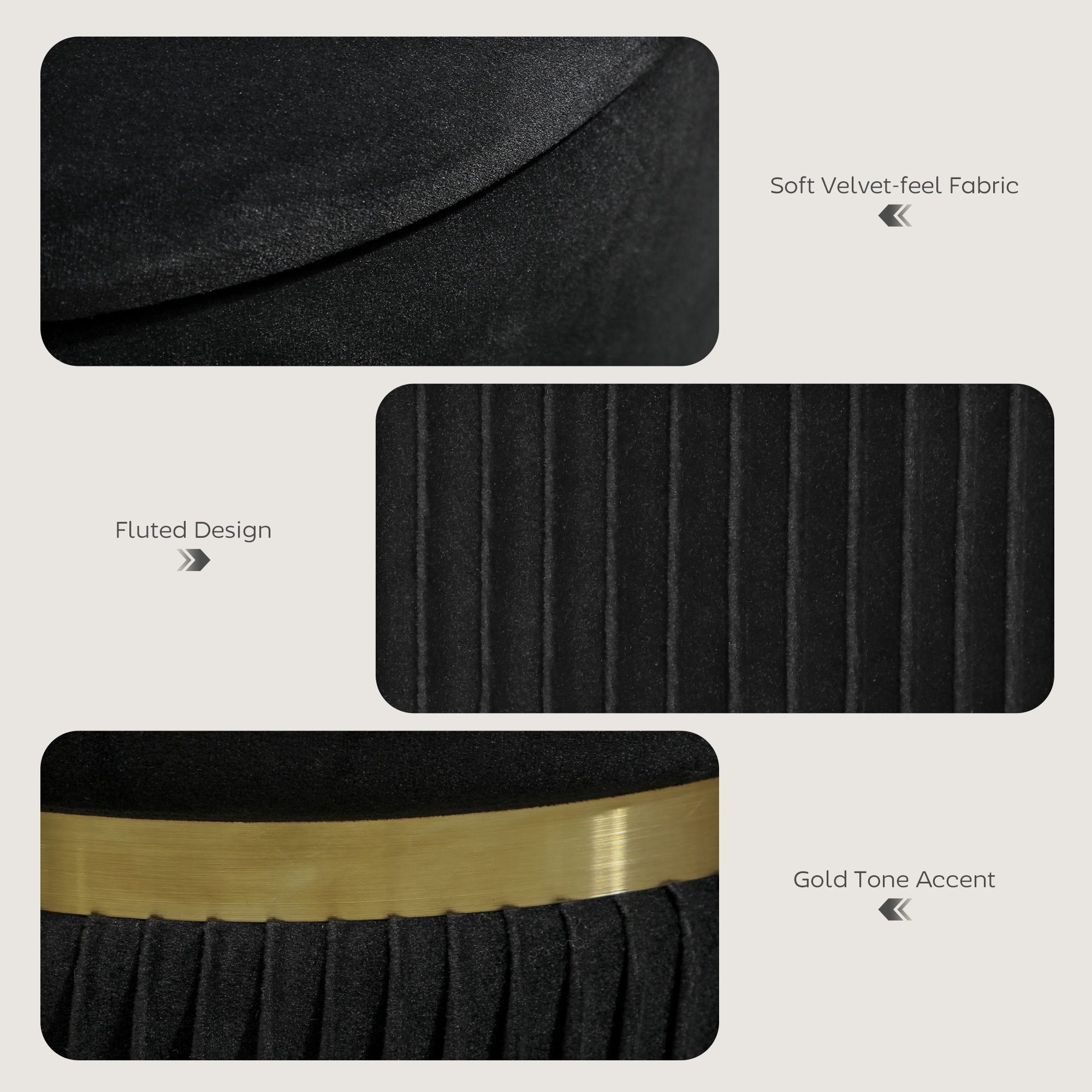 Velvet Texture Storage Footstool - Black — image 4