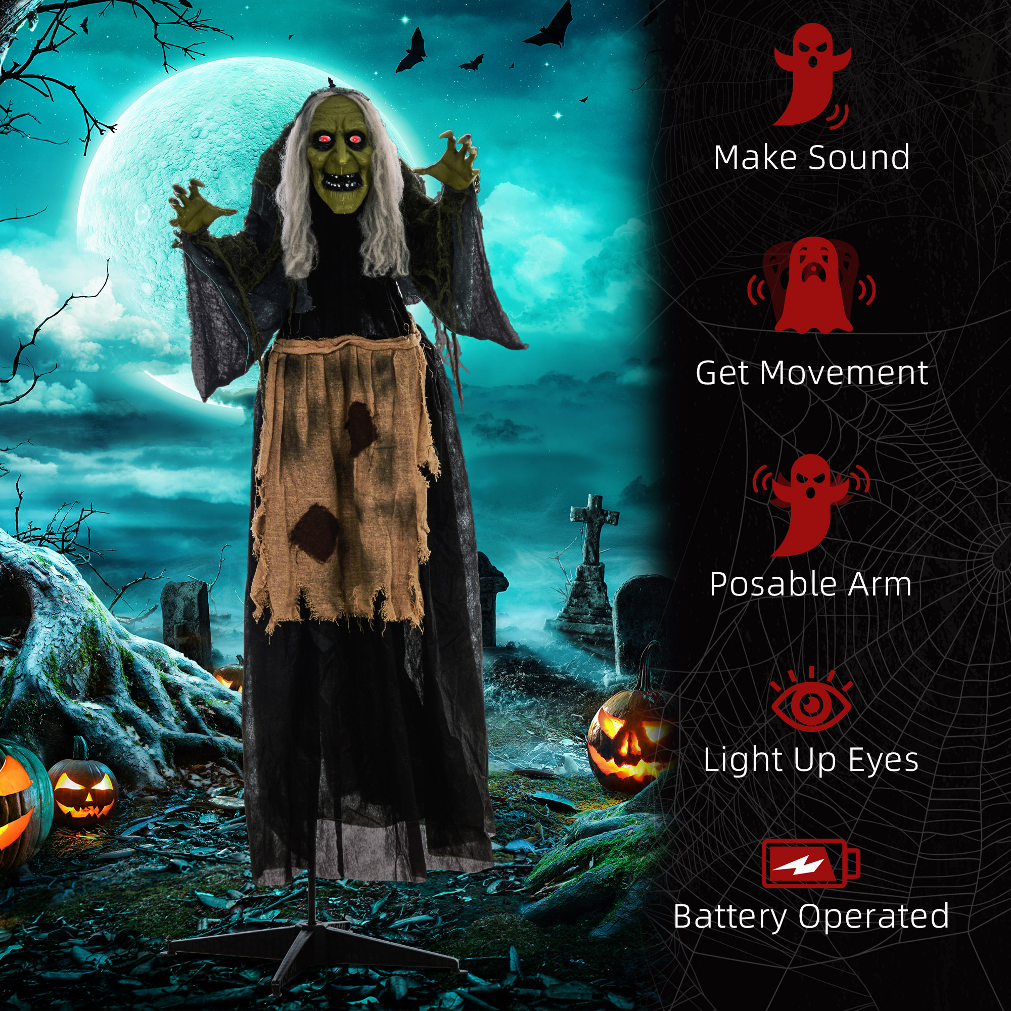 52 humpback witch halloween electronic animation doll, eyes