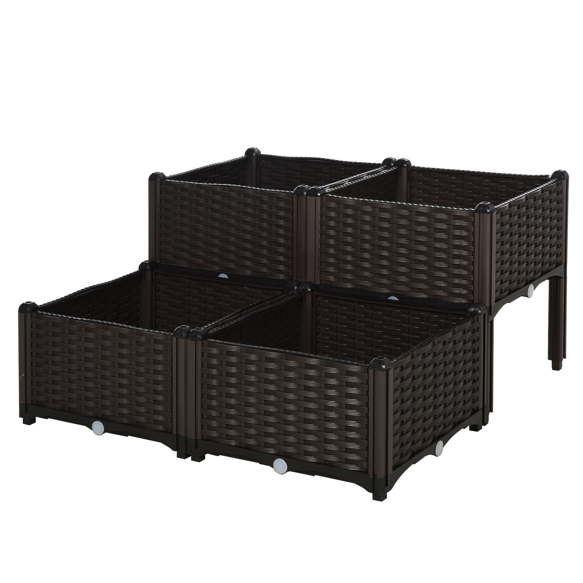 Four Piece Set 26L Garden Elevated Flowerpot Planting Box,