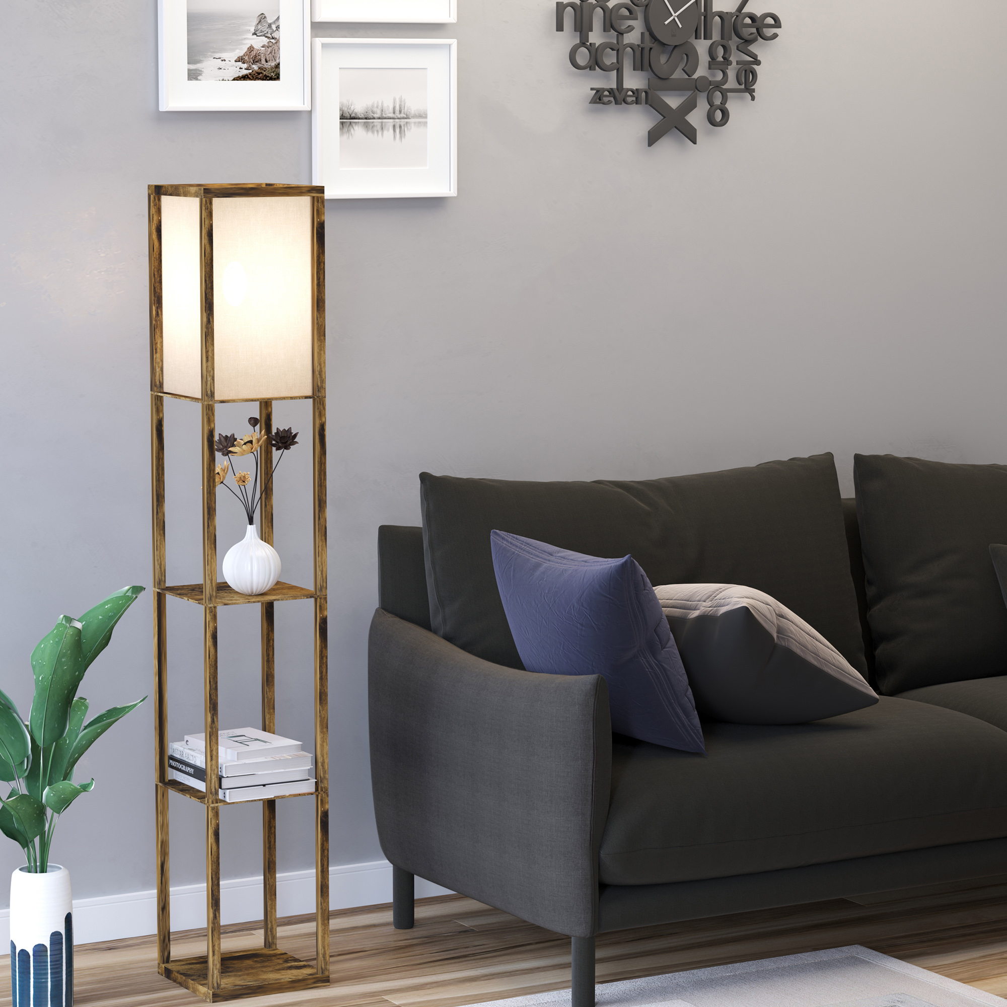 Three-layer Floor Lamp With Storage Rack And Acrylic Lampshade, Suitable — image 3