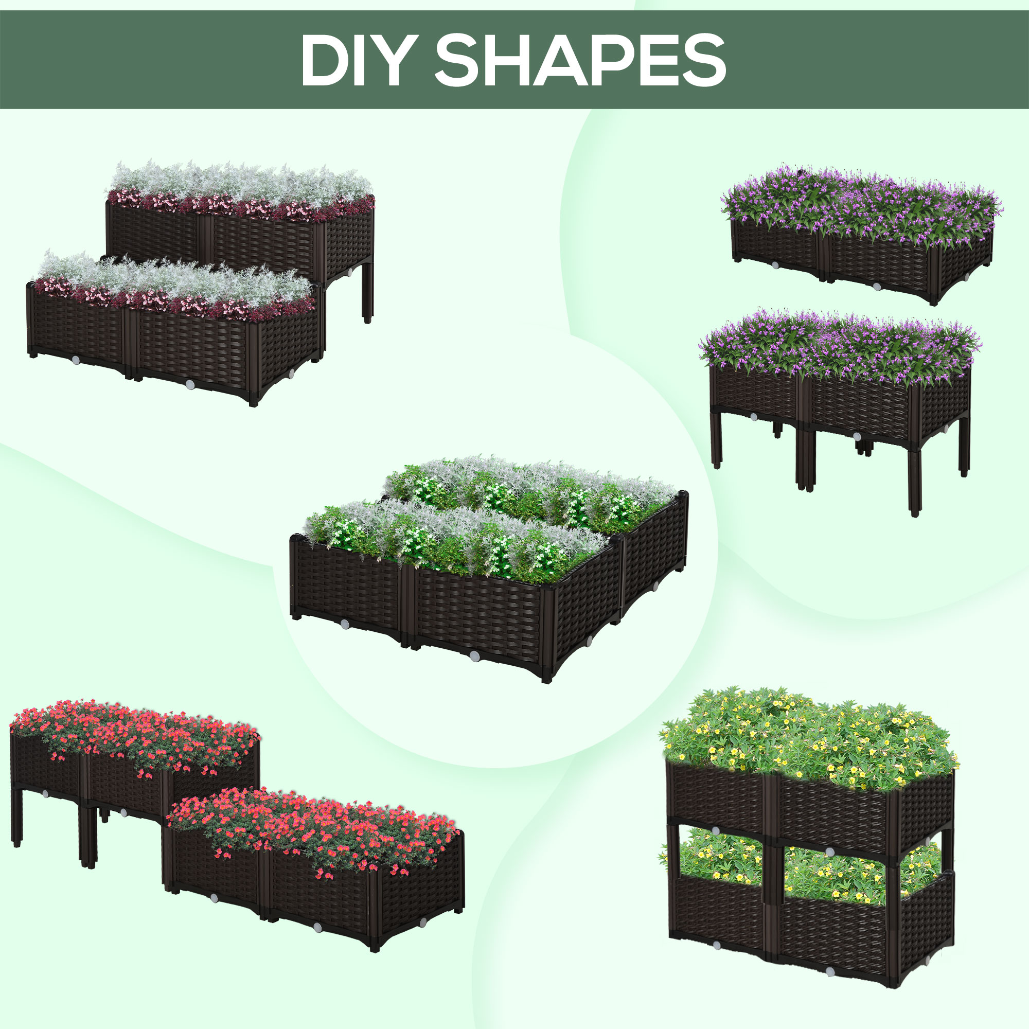 Four Piece Set 26L Garden Elevated Flowerpot Planting Box,
