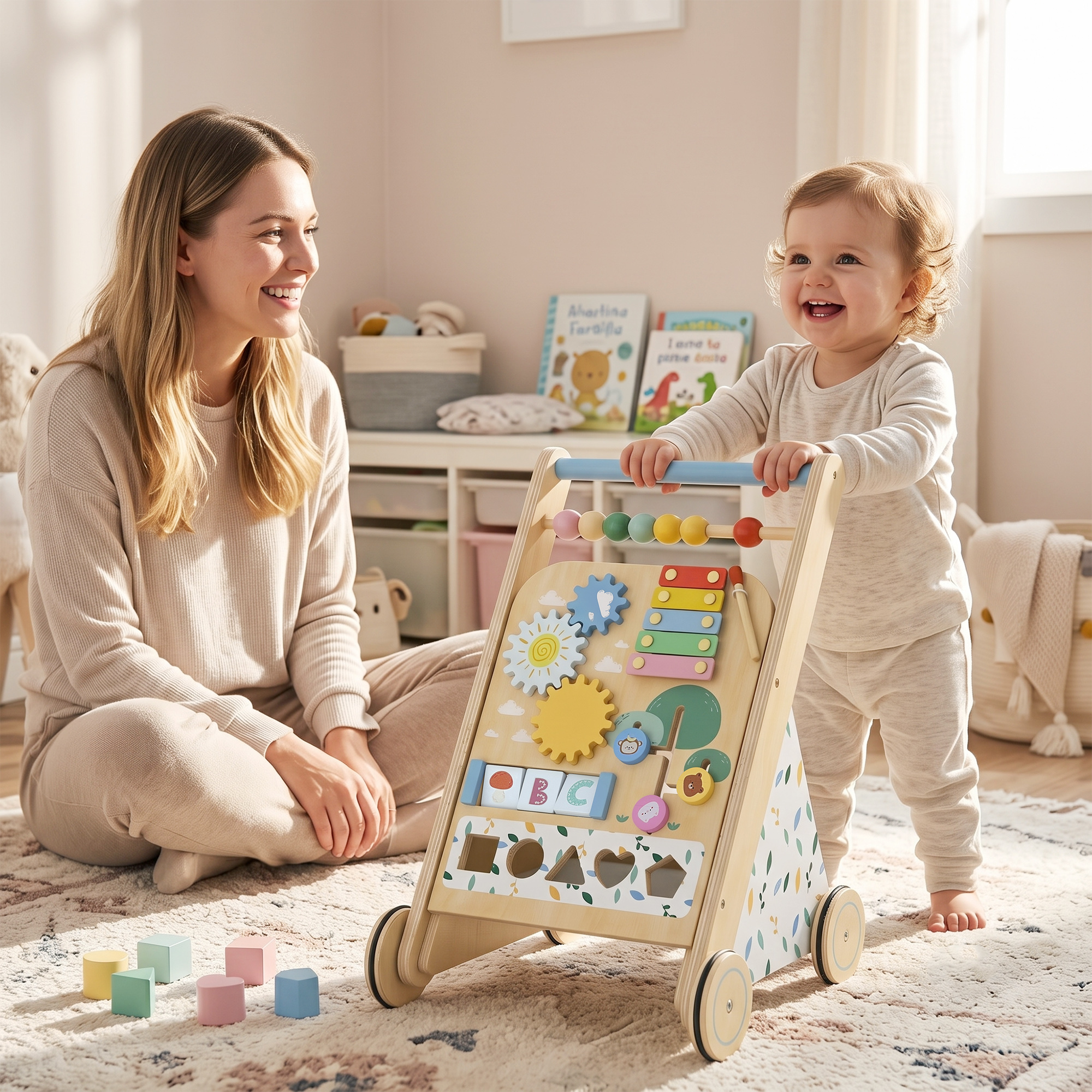 Chariot de marche bébé en bois Bois massif · Vitesse réglable