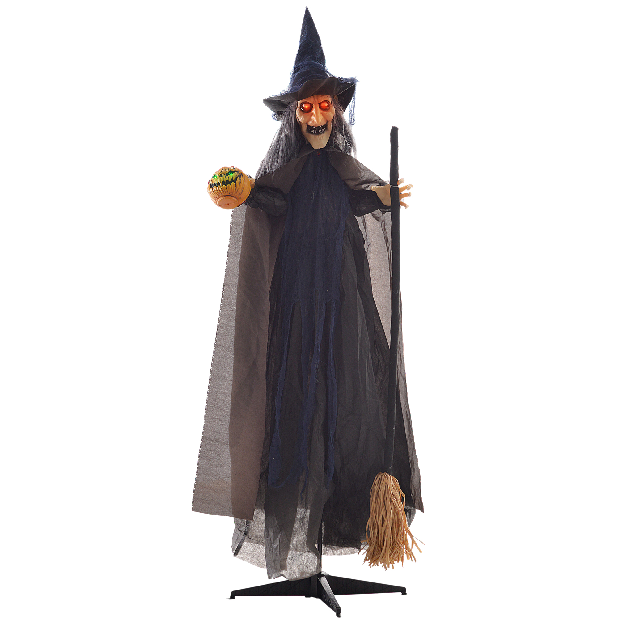 Witch 62, riding a broom, halloween electric doll, eyes