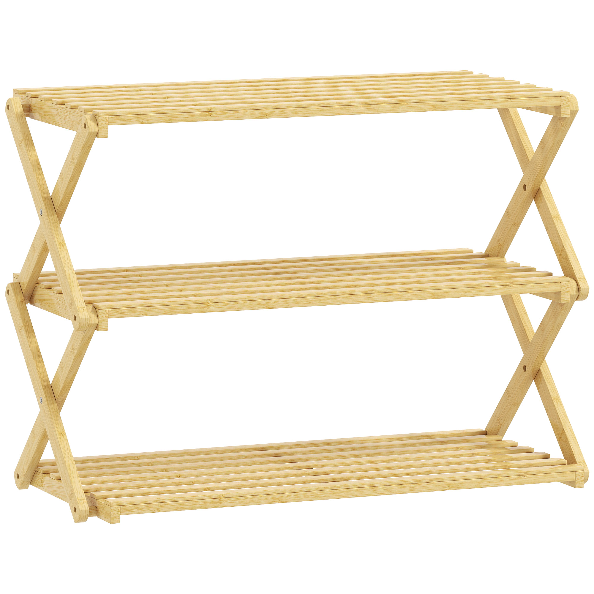 Three Layer Folding Bamboo Shoe Rack - Natural Color — image 5