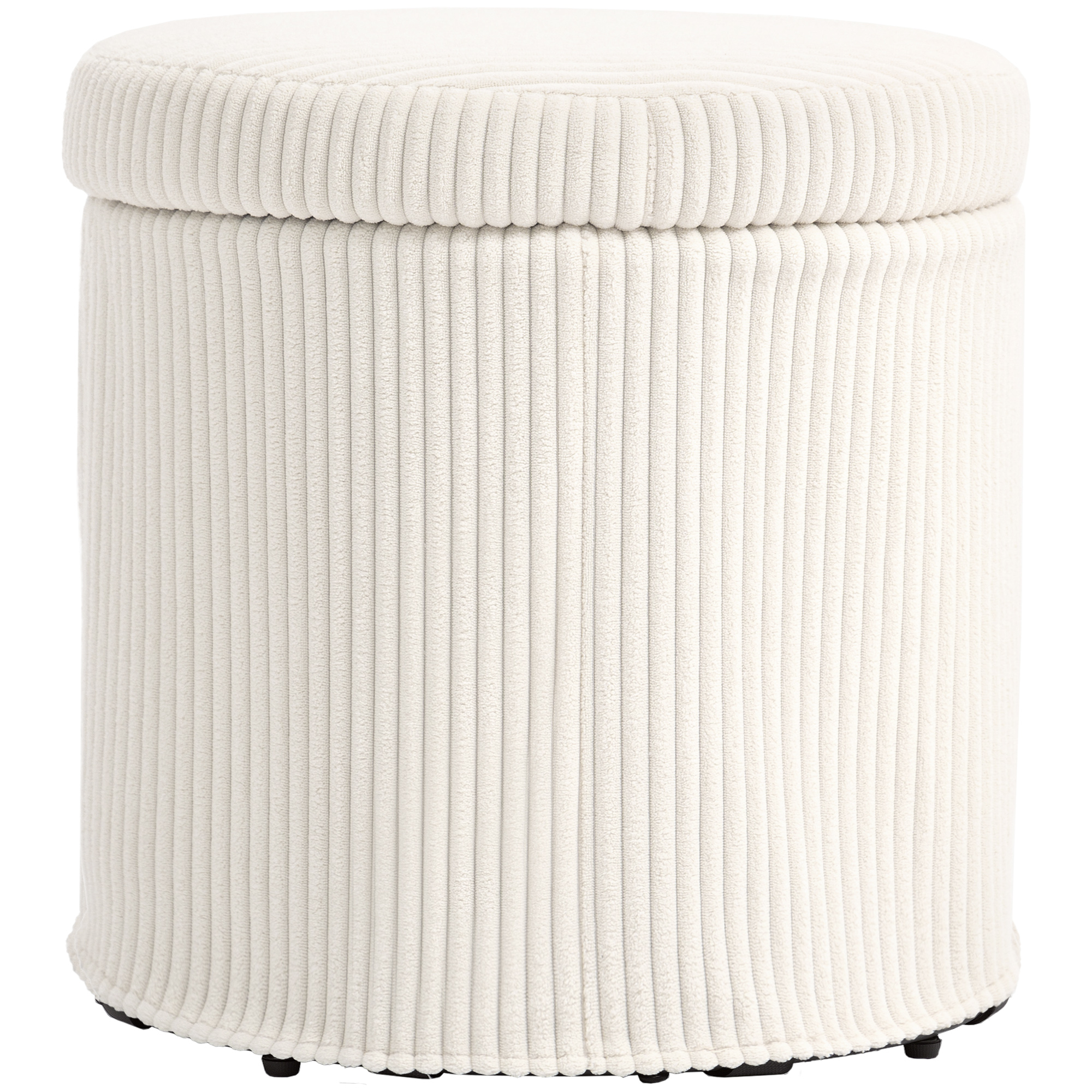 40cm Round Storage Footstool, Made Of Corduroy Material, With Detachable Lid — image 4