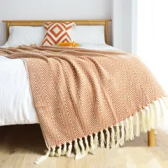 Classic Retro Herringbone Weave Sofa Blanket - Orange - View 1