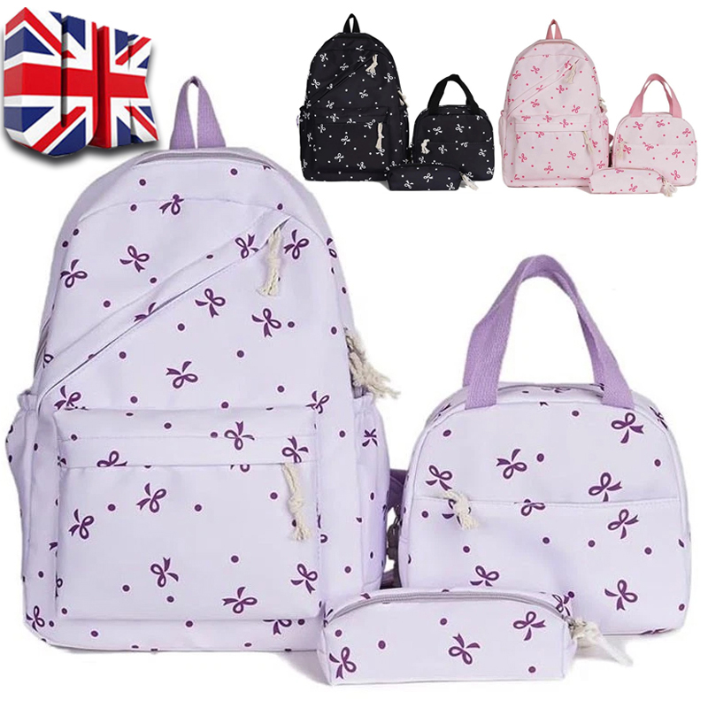 3Pcs Bow Printed School Bag Large Capacity Student Backpack Teens Backpack