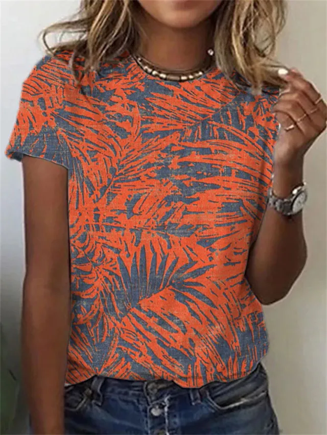 Round Neck Digital Print Short Sleeve Loose Women's T Shirt 3 Style - Shop at LoveMi