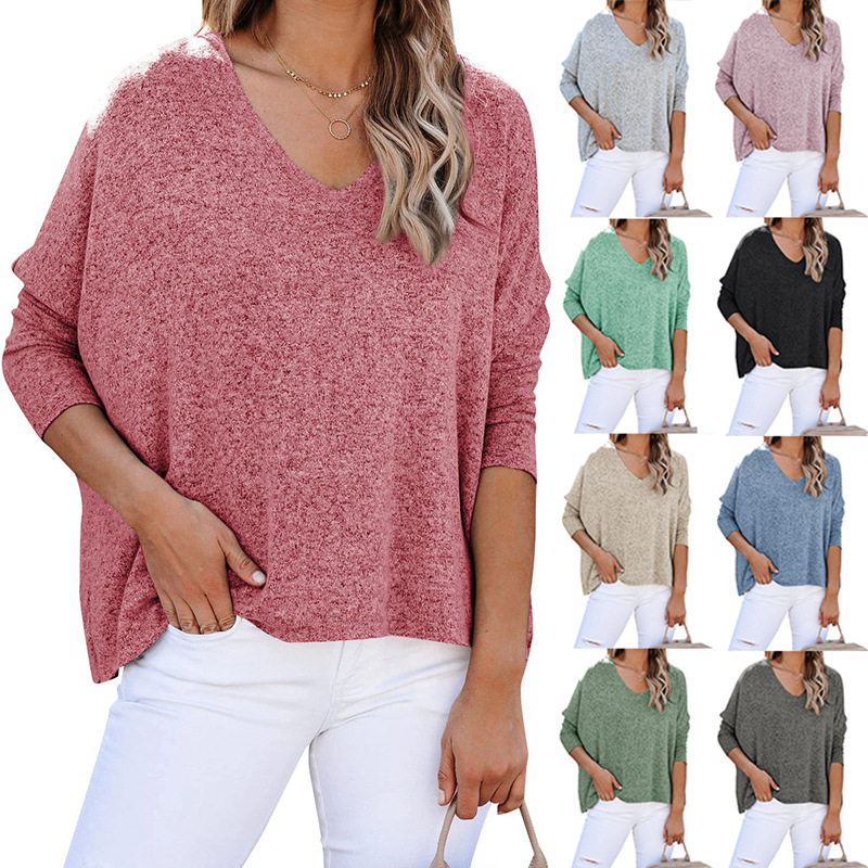 Bat Sleeve V-Neck Loose Pullover Top