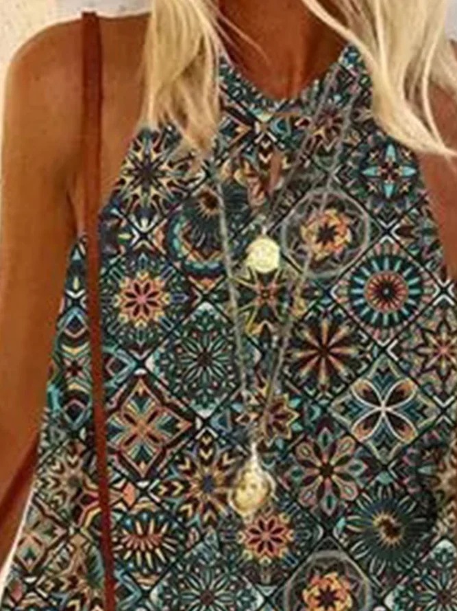 New Ladies Summer Sling Round Neck Loose-fitting European And American Printed Camisole