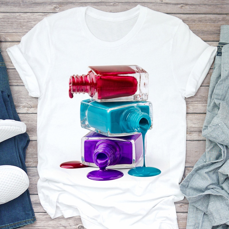 Nail Polish Bottle Print Short Sleeve