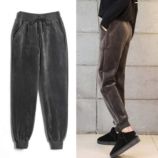 Title 1, Gold Velvet Loose Feet Casual Harem Pants