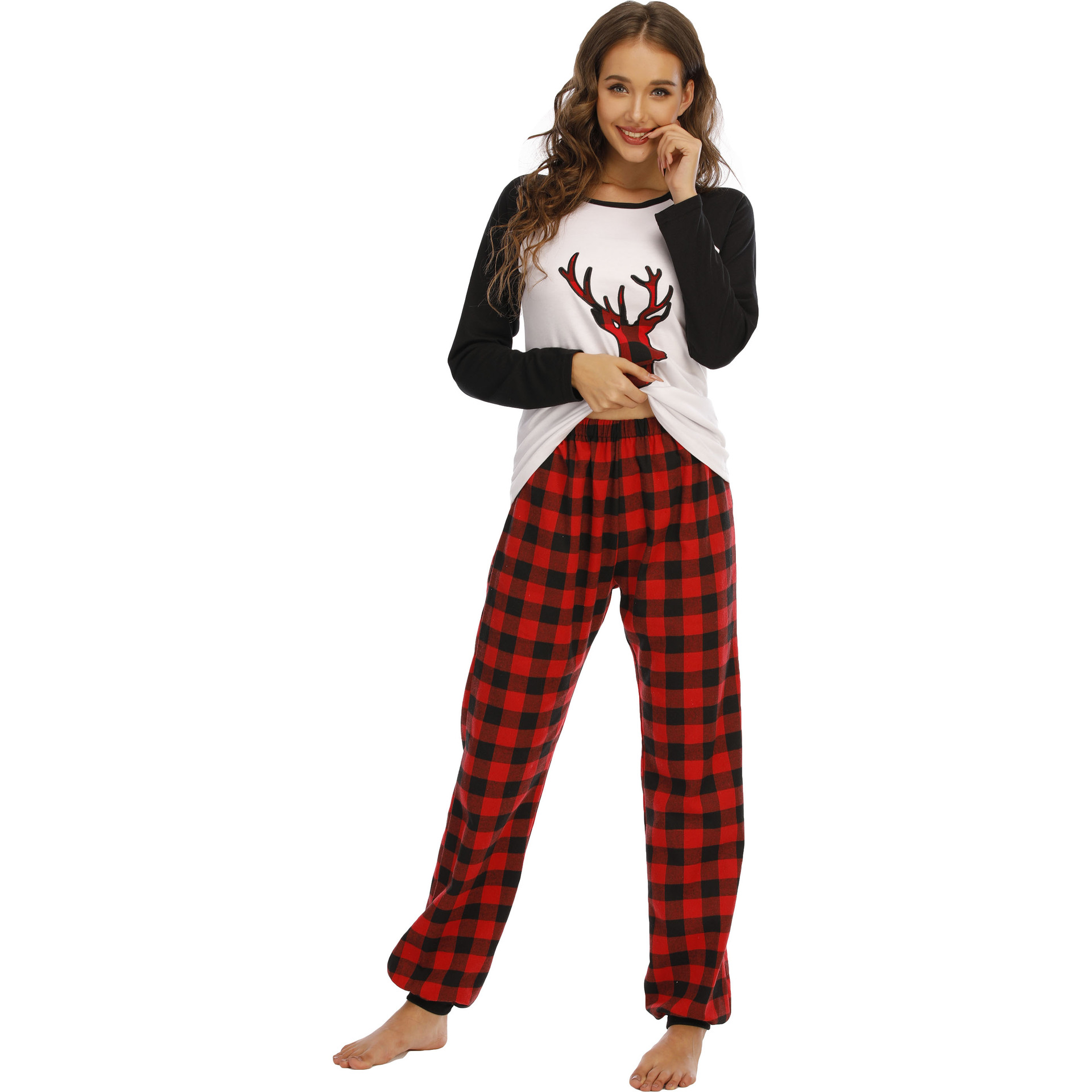 Title 4, Ladies Cotton Pajamas Suit Christmas Deer Holid...